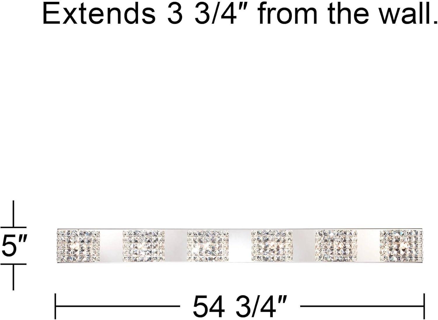 Vienna Full Spectrum Cesenna Modern Wall Light Chrome Hardwire 55" 6-Light Fixture Clear Crystal for Bedroom Bathroom Vanity Reading Living Room House
