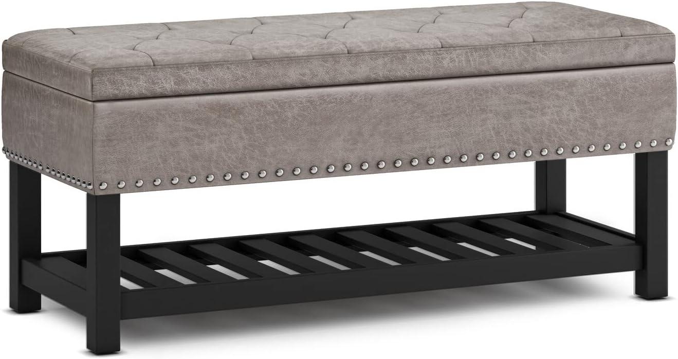 Lomond Distressed Gray Taupe Tufted Storage Ottoman Bench