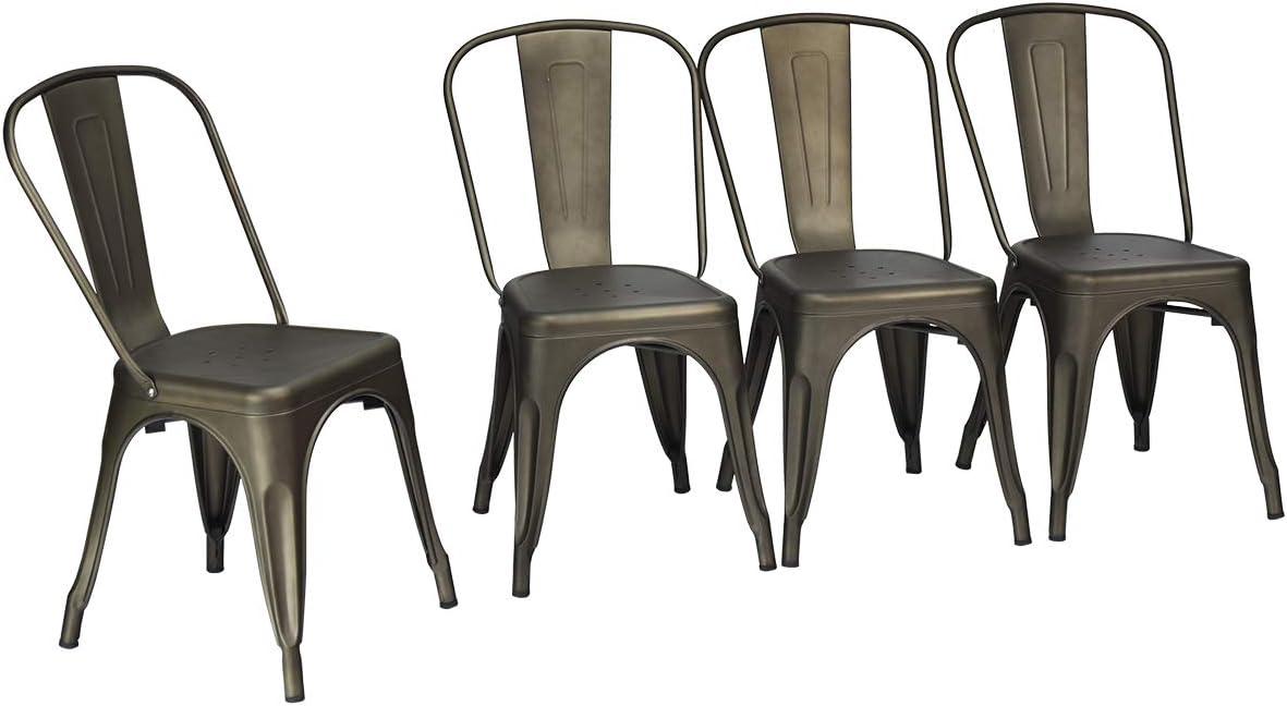 Set of 4 Gunmetal Modern Metal Side Chairs with Rubber Feet