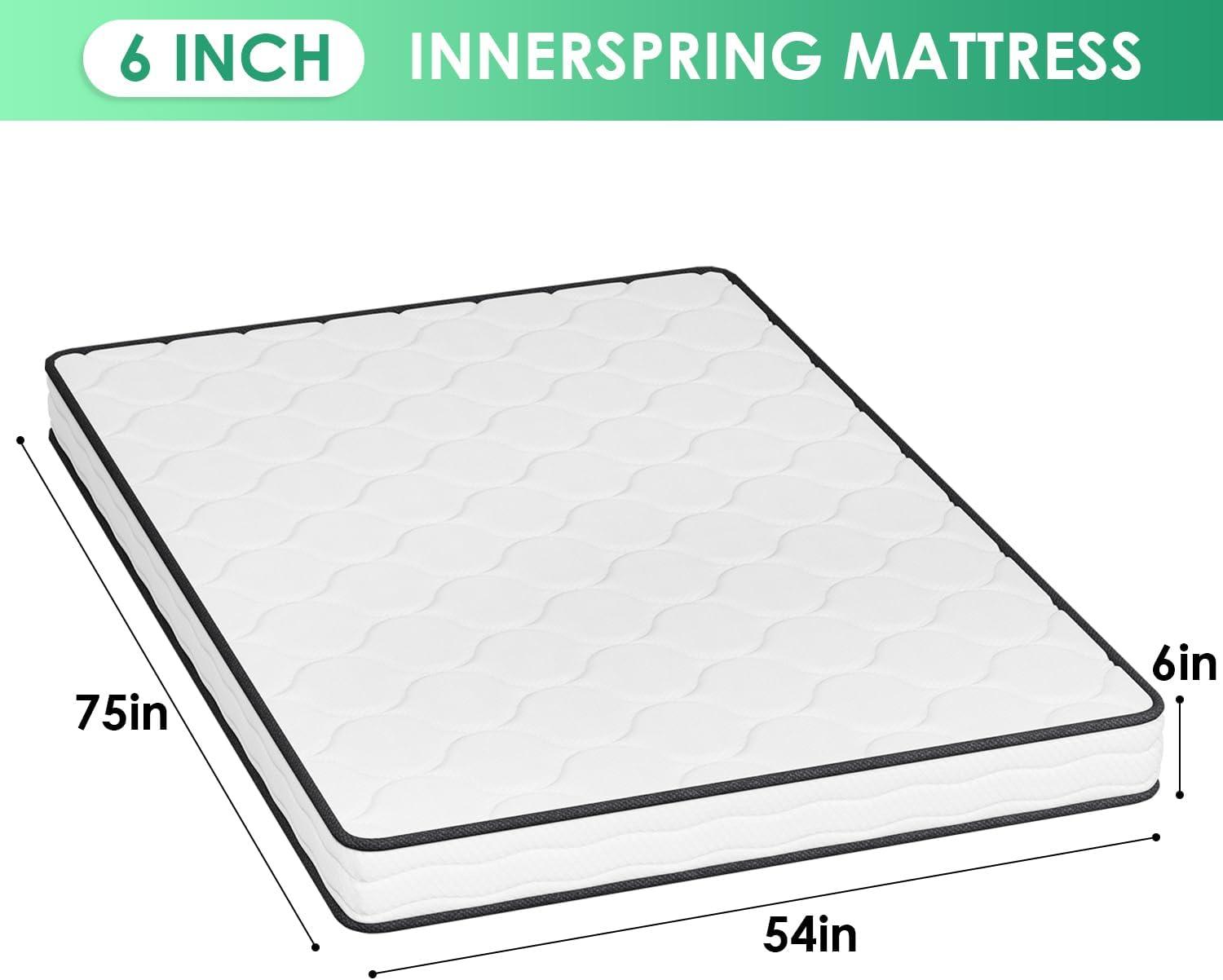 FDW 6 Inch Hybrid Mattress with Innerspring and Foam/Fiberglass Free/Medium Firm Spring Mattress/Mattress in a Box/CertiPUR-US Certified