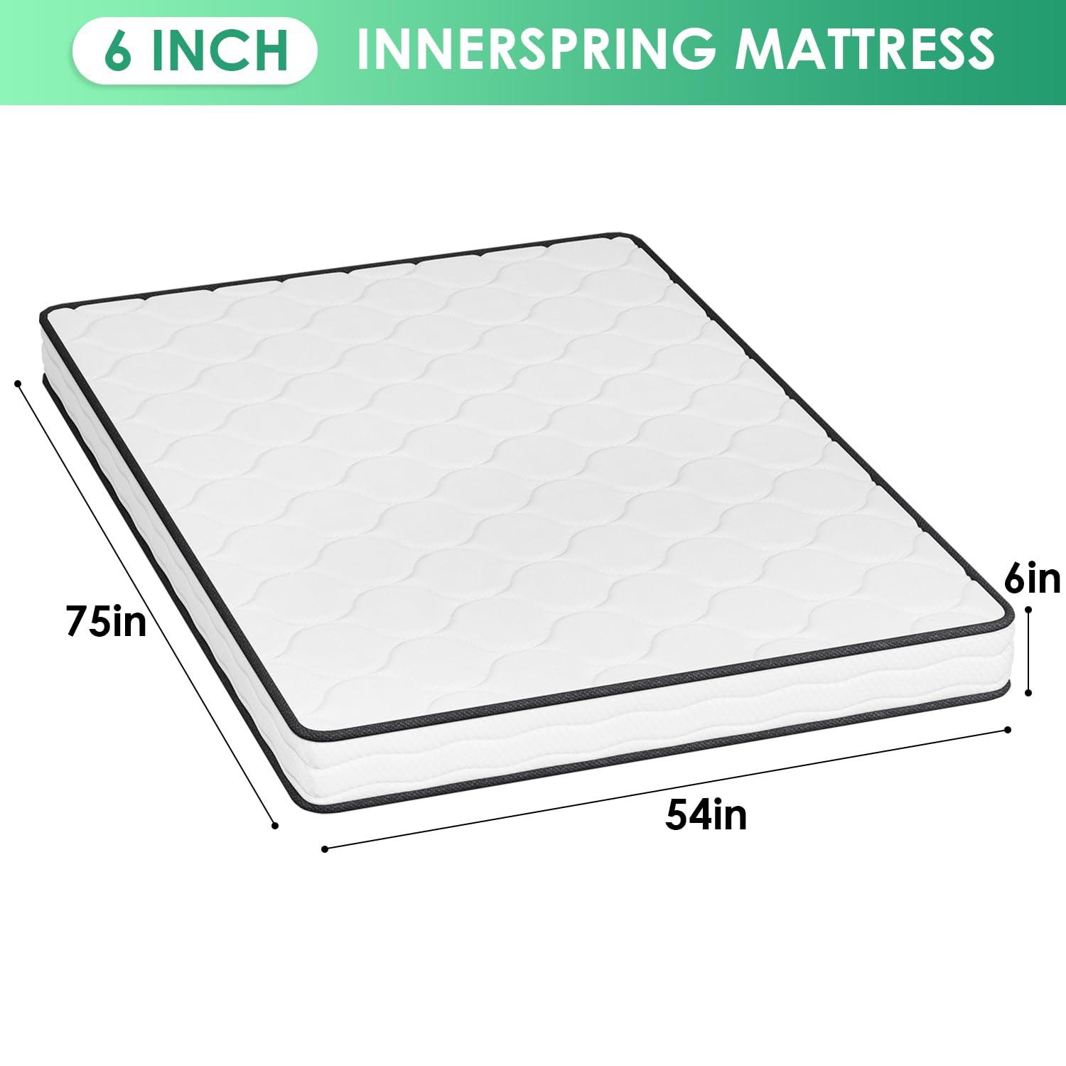 FDW 6 Inch Hybrid Mattress with Innerspring and Foam/Fiberglass Free/Medium Firm Spring Mattress/Full Size Mattress in a Box/CertiPUR-US Certified