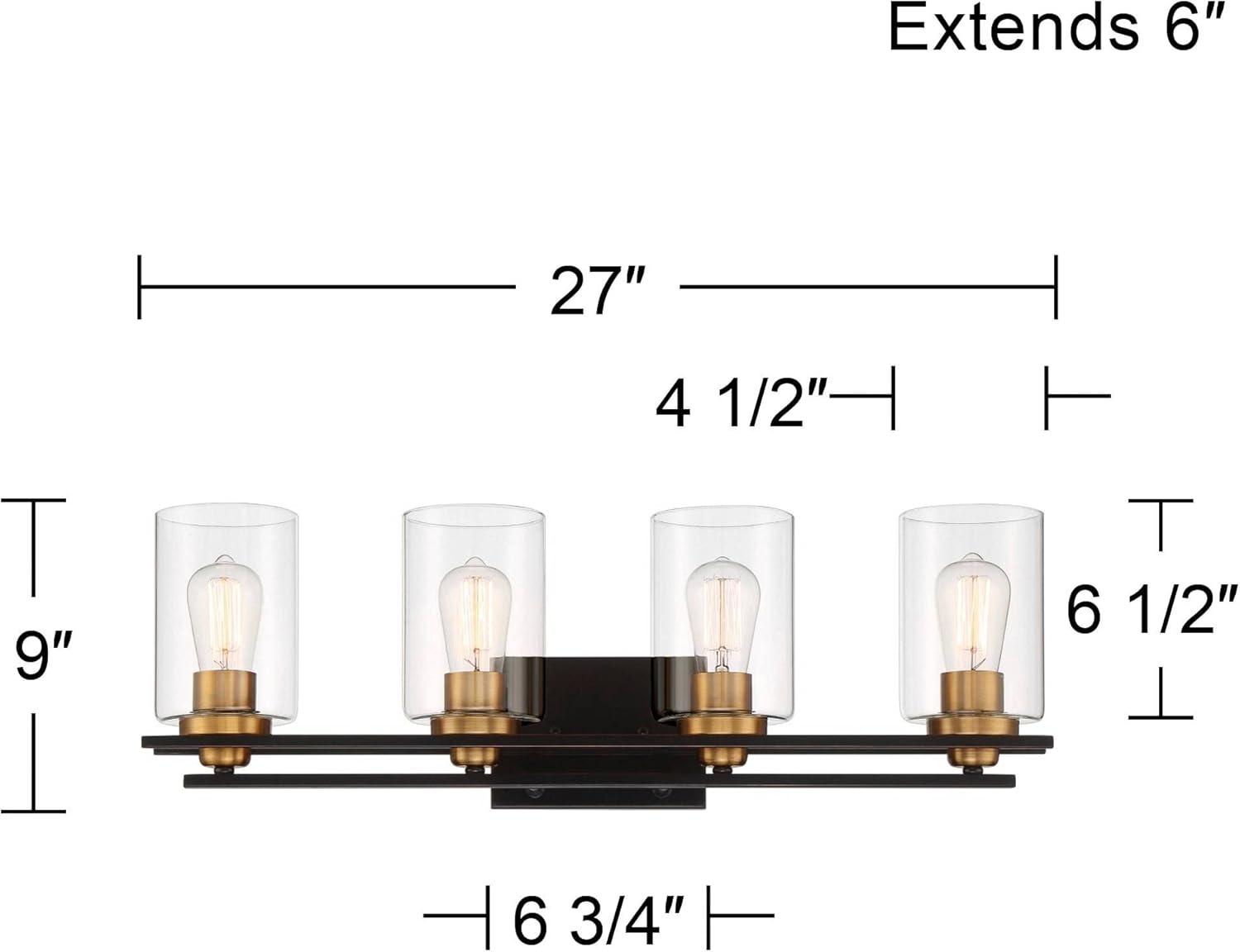 Possini Euro Design Demy Modern Wall Light Oil Rubbed Bronze Gold Hardwire 27" 4-Light Fixture Clear Glass for Bedroom Bathroom Vanity Reading House