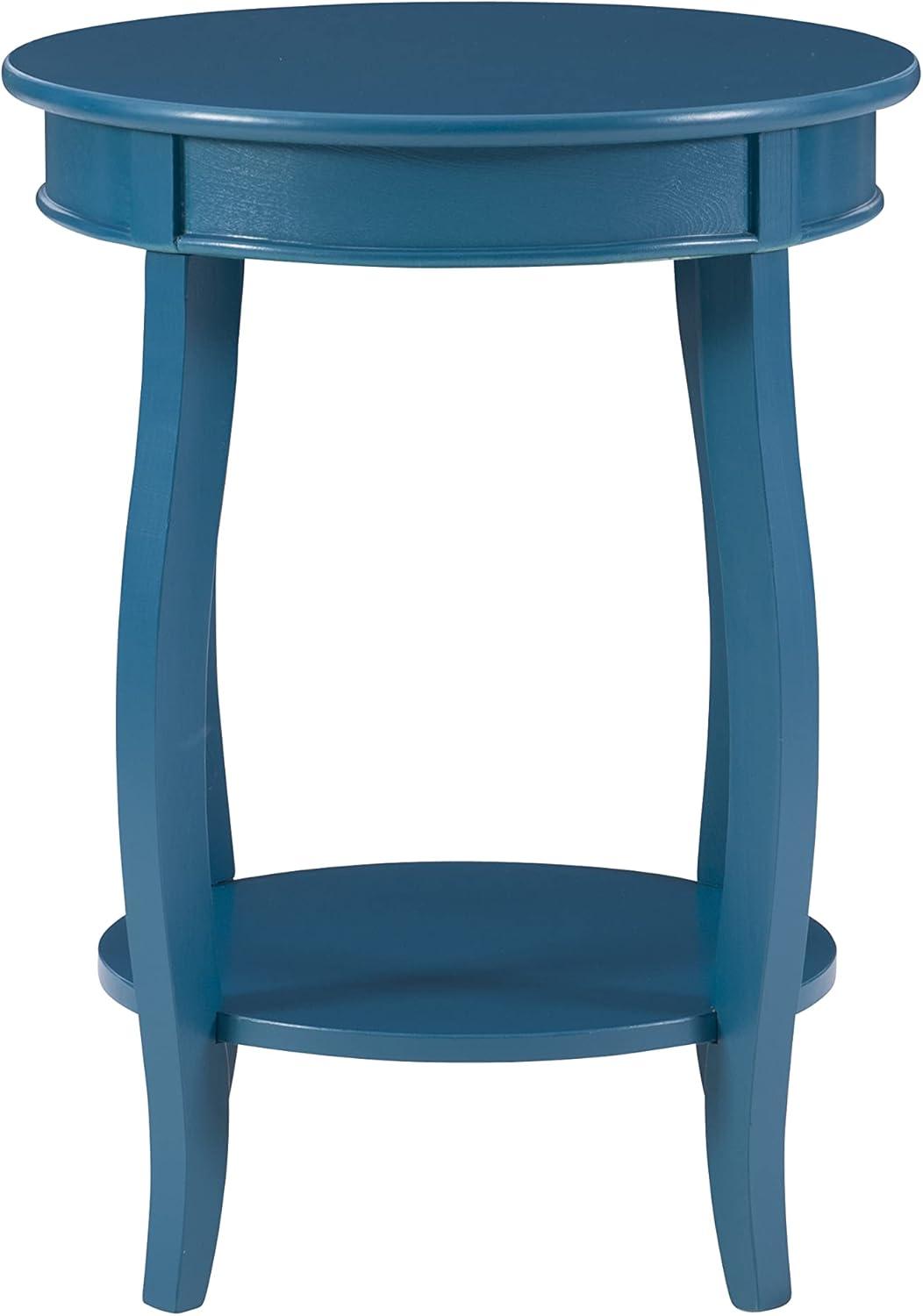 Linon Wren Round Wood End Table with Shelf in Teal Blue