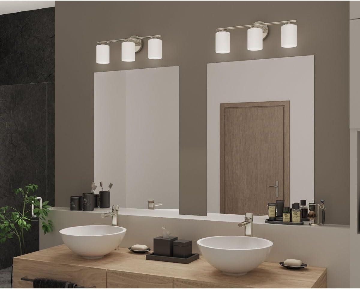 Progress Lighting Replay Collection 3-Light Bath Vanity, Brushed Nickel, Shade Included