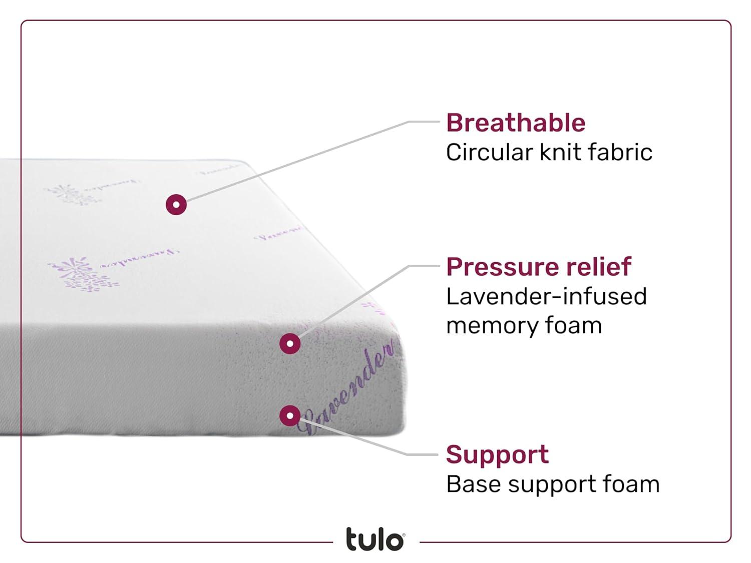 Tulo by Mattress Firm 10" Memory Foam Lavender Mattress in a Box, Pressure Relief, King