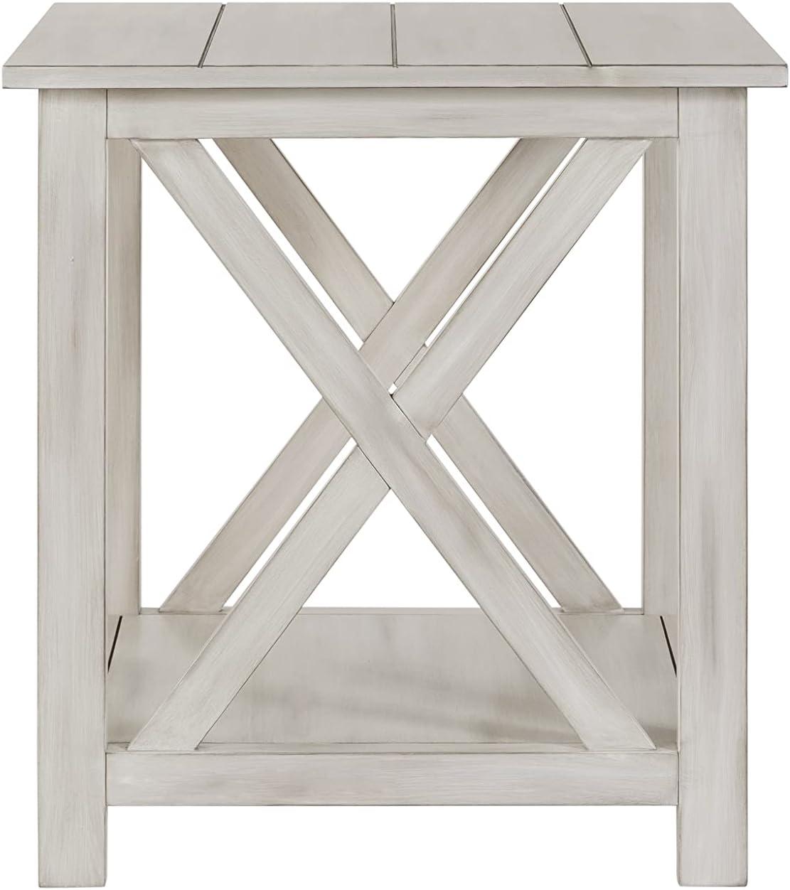 Farmhouse Charm Whitewash Solid Wood Rectangular Side Table