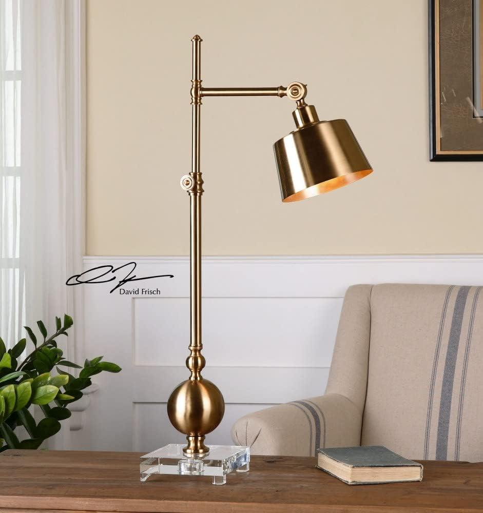 Uttermost Luxe Adjustable Desk Lamp 33 1/4" Tall Brushed Brass Metal Shade for Living Room Bedroom House Bedside Nightstand Home