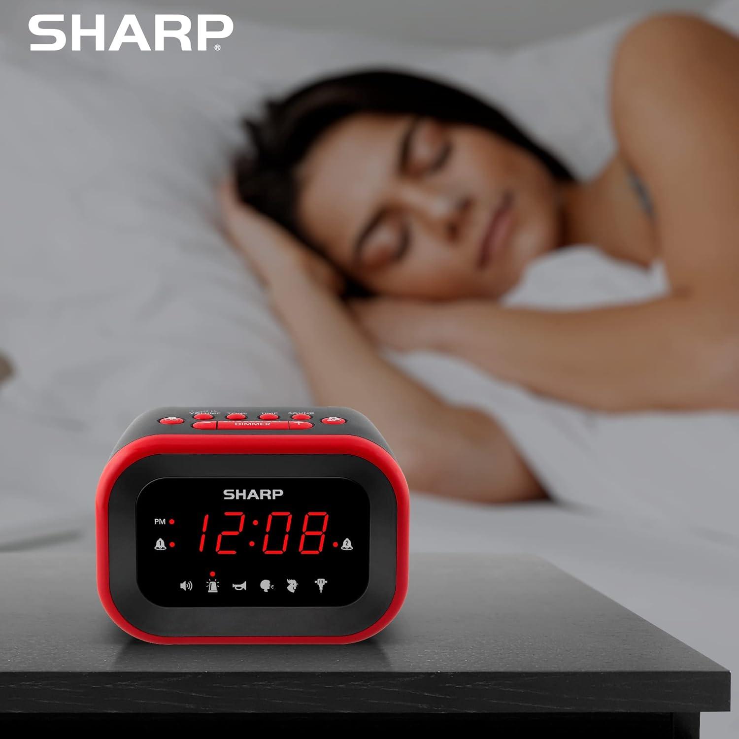 Sharp Super Loud Alarm Clock for Heavy Sleepers, 6 Extremely Loud Wake Up Sounds - up to 115db Volume