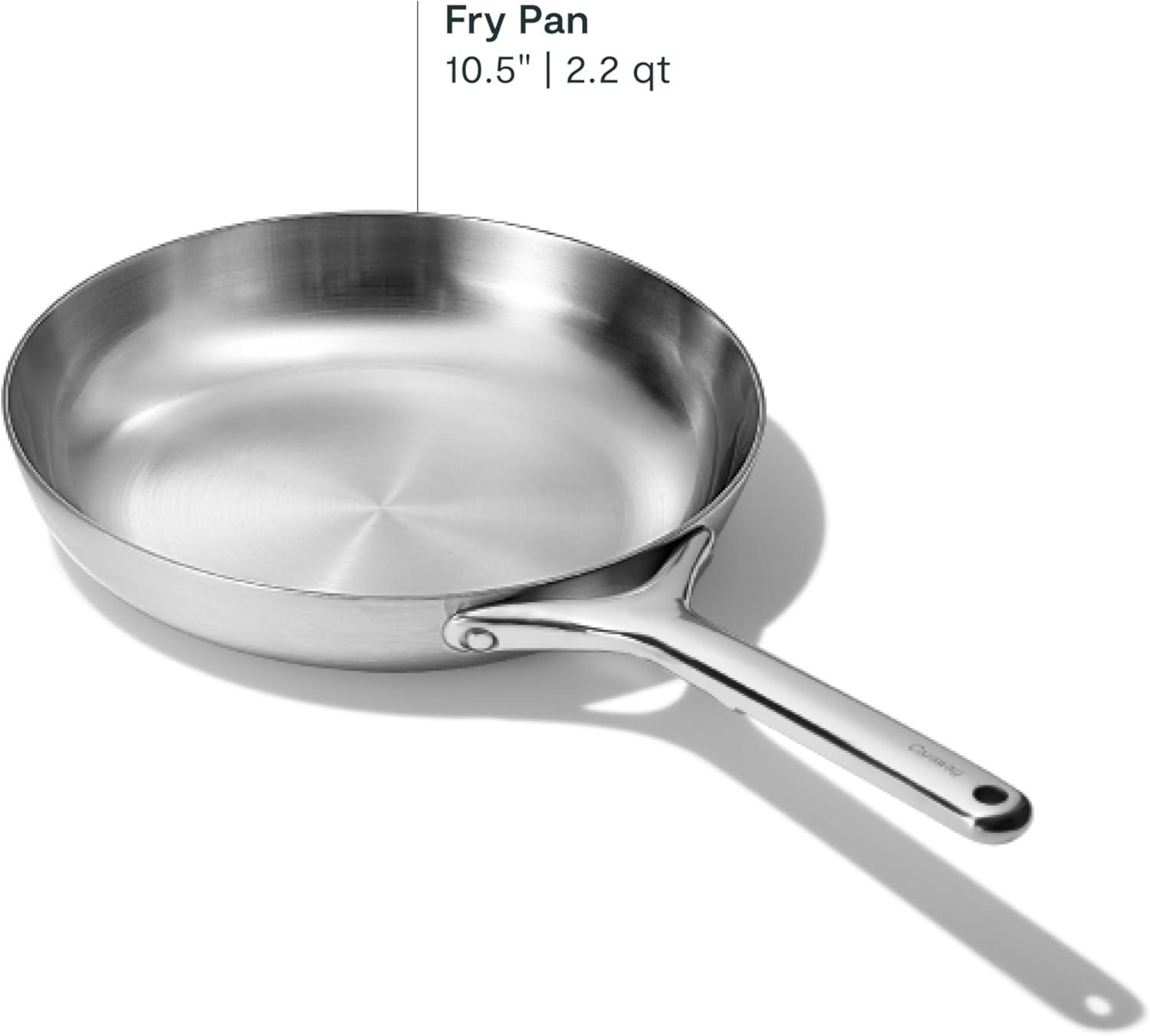 Caraway Home 10.5" Stainless Steel Fry Pan: Lifetime Warranty, Hand Wash, Gas & Induction Compatible, 2.7 Volume Capacity