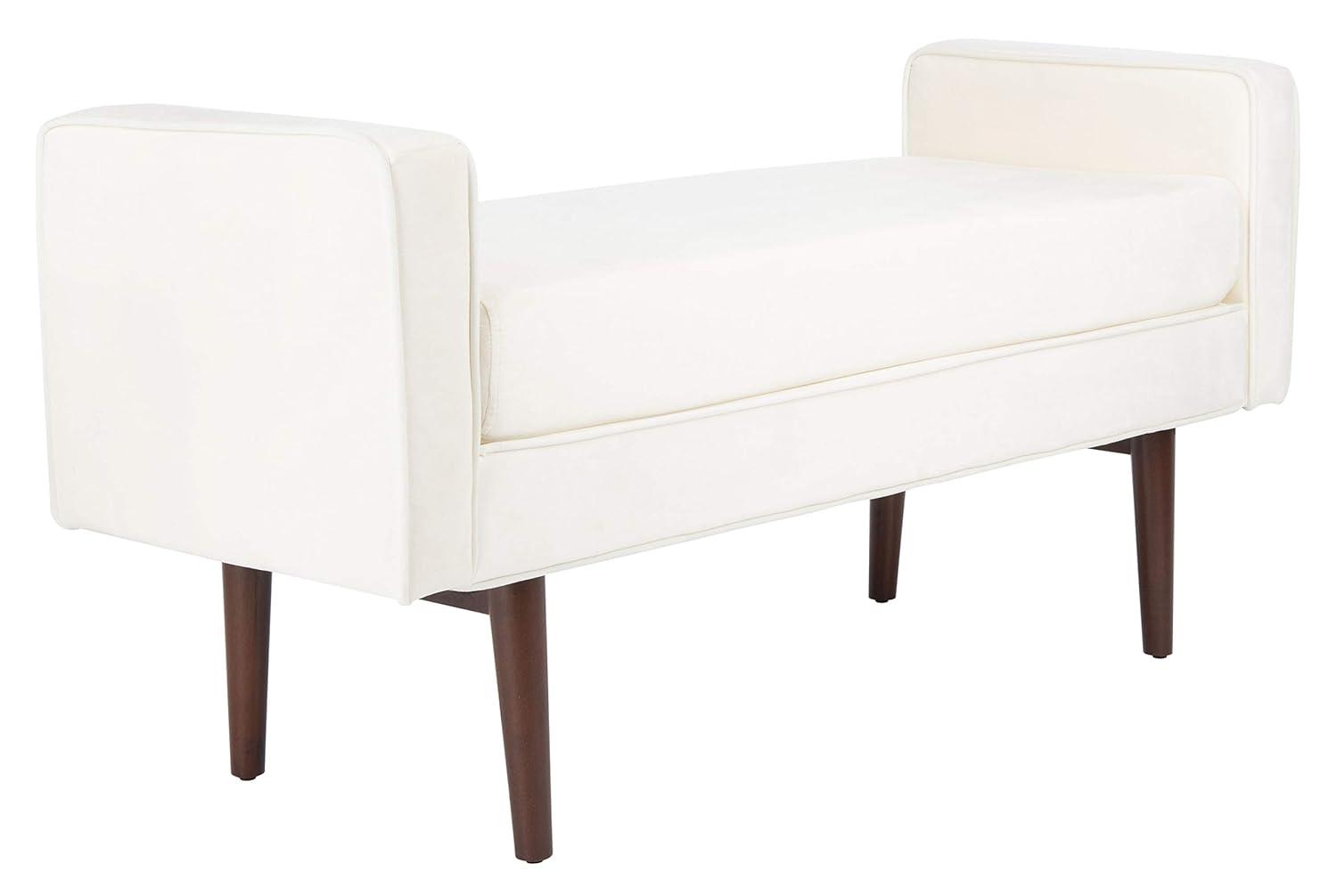 Henri Mid-Century Bench - Navy Linen/Walnut - Safavieh