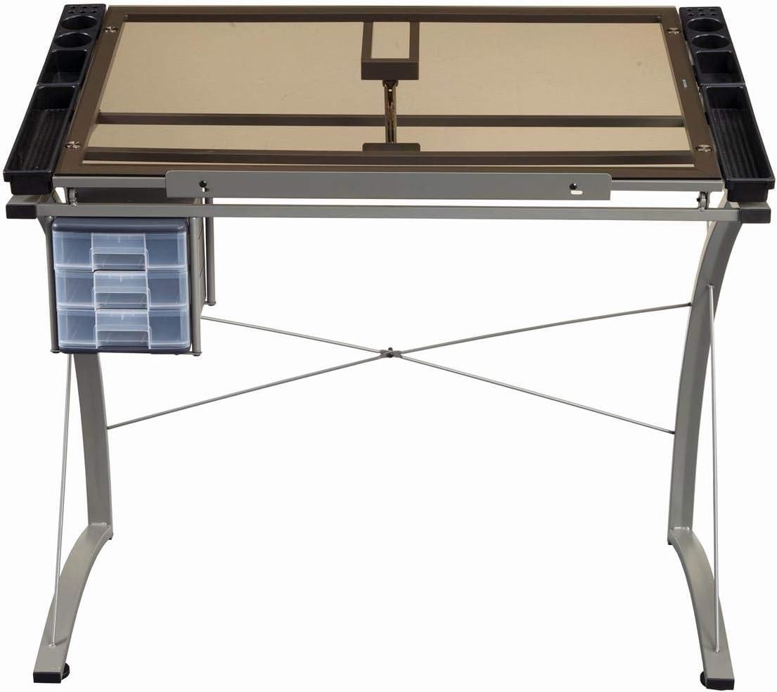 Melo 3 Drawer Glass Top Drafting Desk with Supply Storage Silver - Coaster