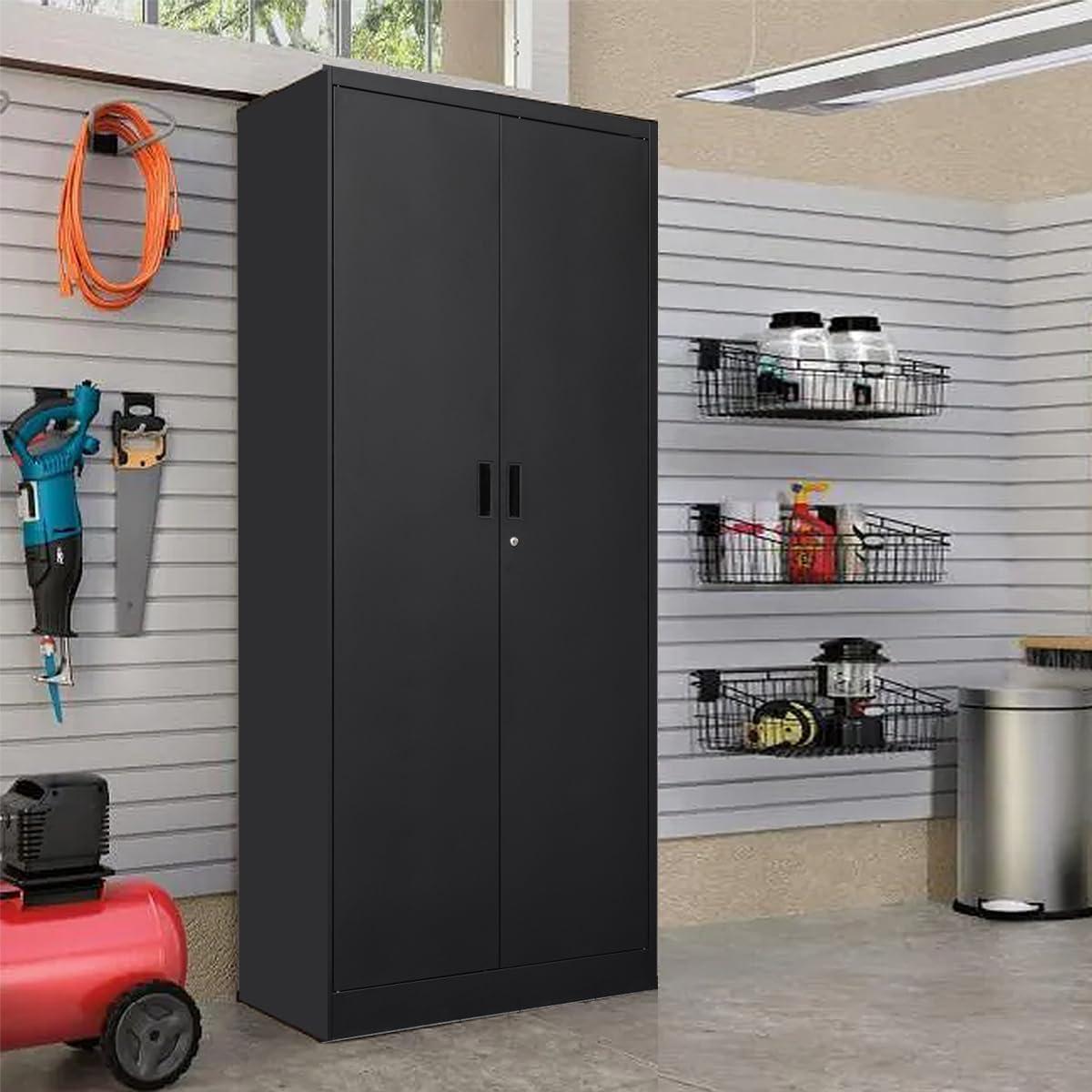 Metal Storage Cabinet, 36" H Locking Storage Cabinet with Adjustable Shelves, Steel Storage Cabinet for Garage, Home, Office, Utility Room-Black