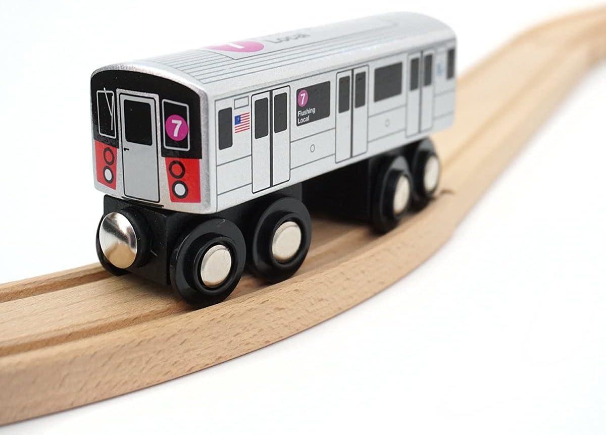 MUNI PALS Munipals New York City Subway Wooden Railway (A Division/IRT) 7 Train/Flushing Express–Child Safe and Tested Wood Toy Train