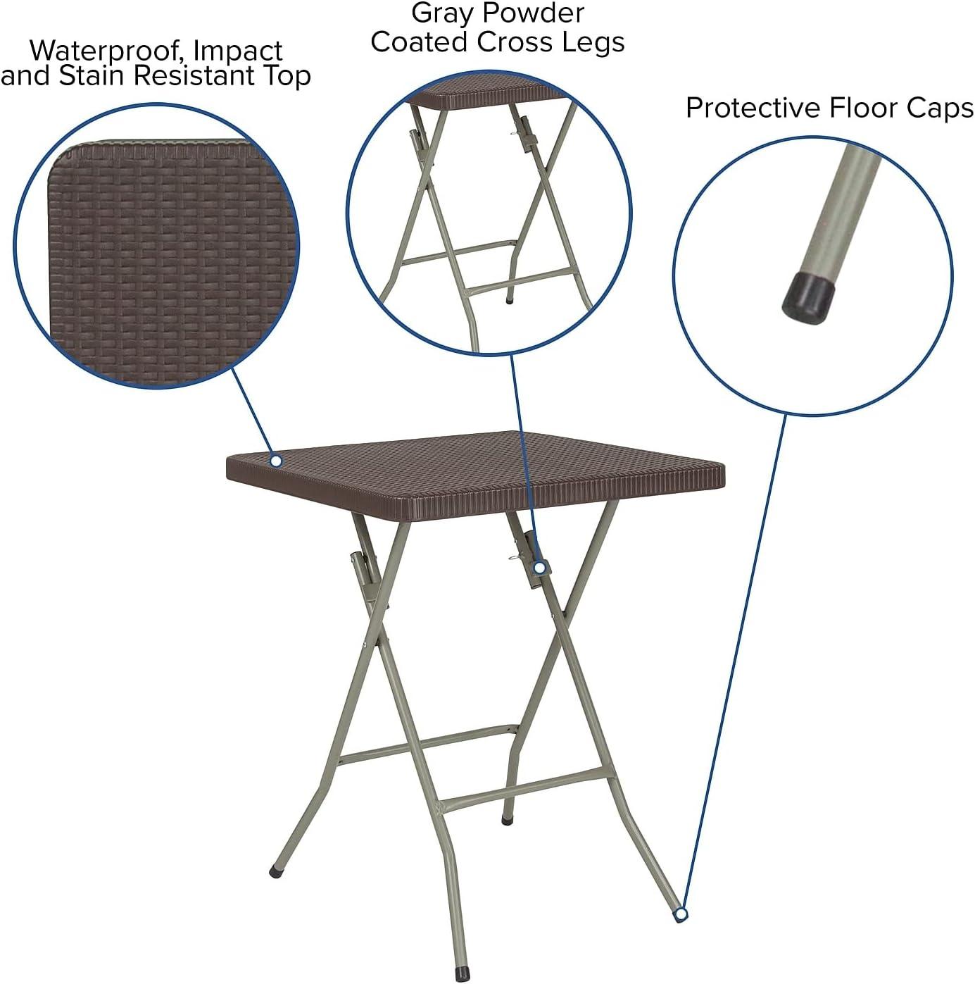 Noah 1.95-Foot Square Rattan Plastic Folding Table - Outdoor Event Table