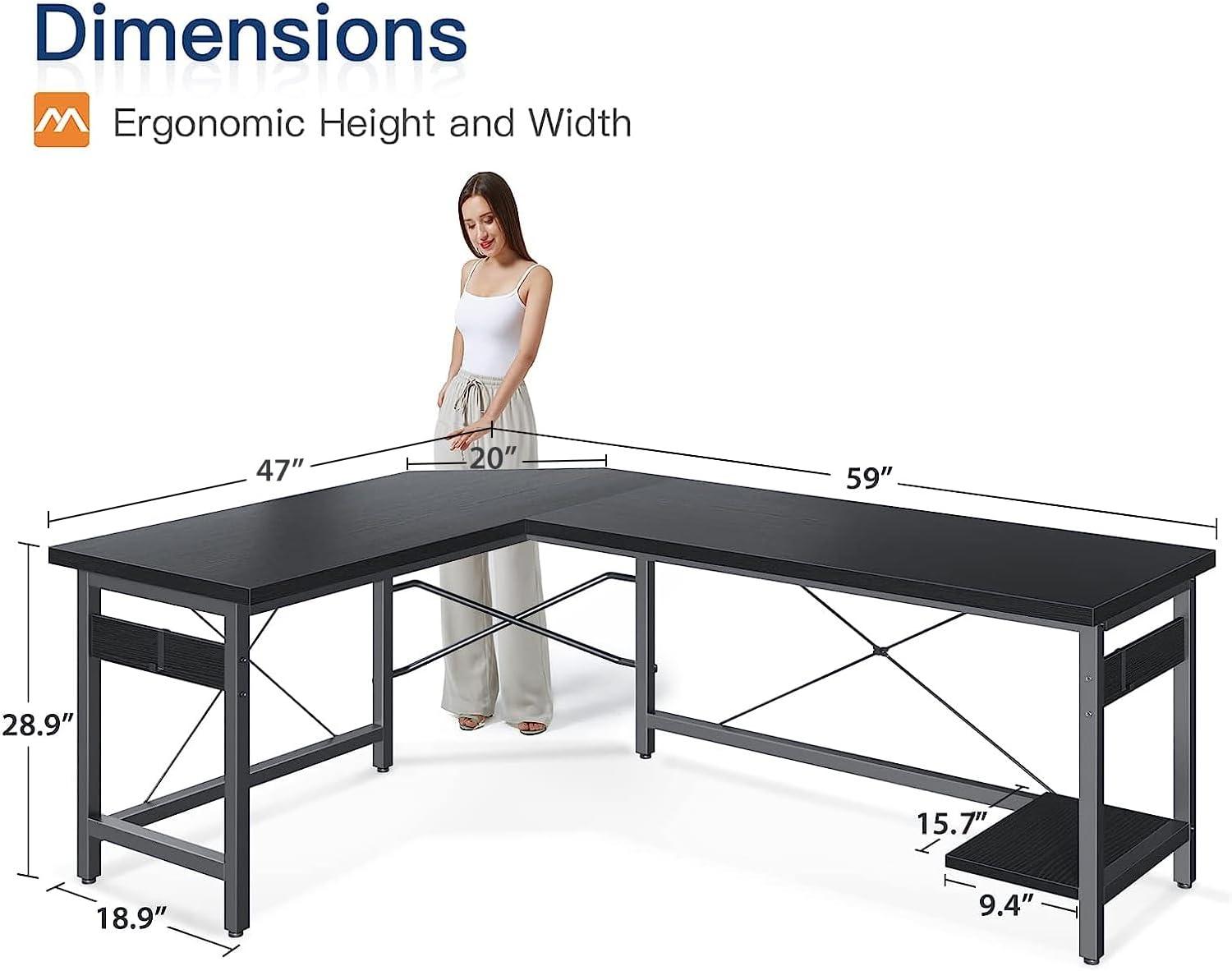 Coleshome 59" L Shaped Corner Computer Desk, Sturdy Home Office Table, Writing Larger Gaming Workstation, Black