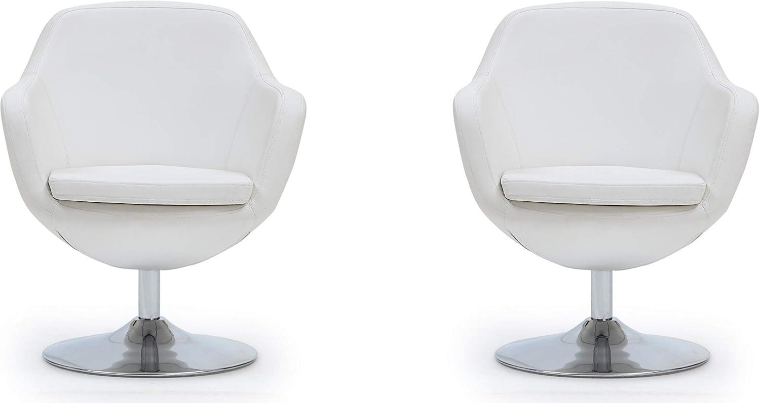 Caisson Faux Leather Swivel Accent Chair White: Polished Chrome Base, Removable Cushion - Manhattan Comfort