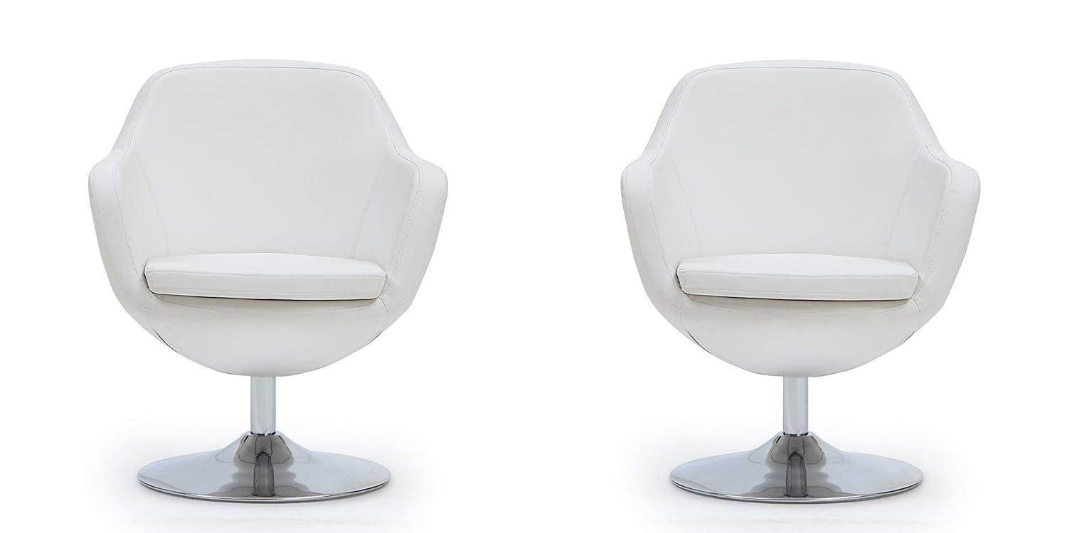 Caisson Faux Leather Swivel Accent Chair White: Polished Chrome Base, Removable Cushion - Manhattan Comfort