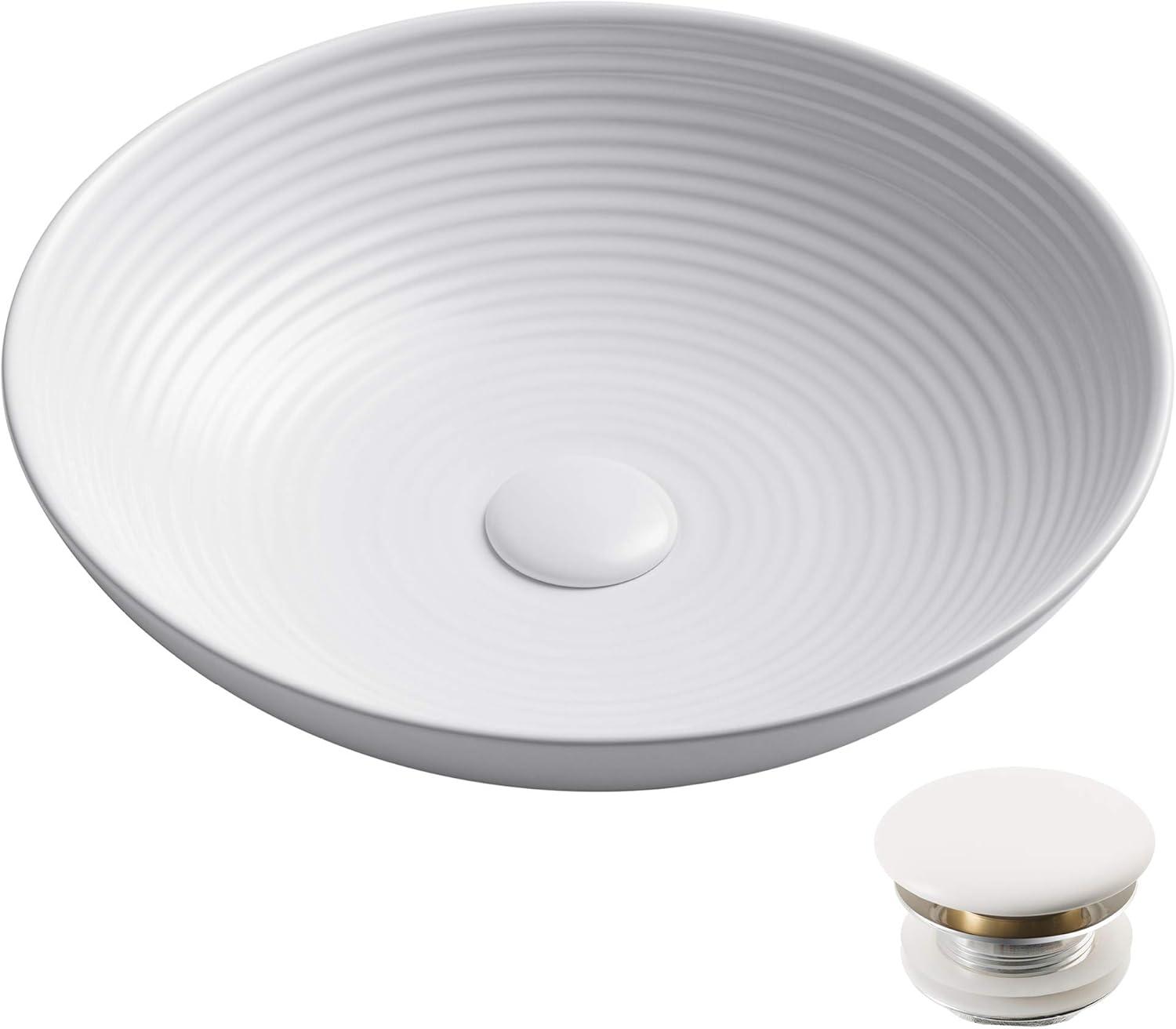 Viva Round White Ceramic Vessel Sink with Pop-Up Drain