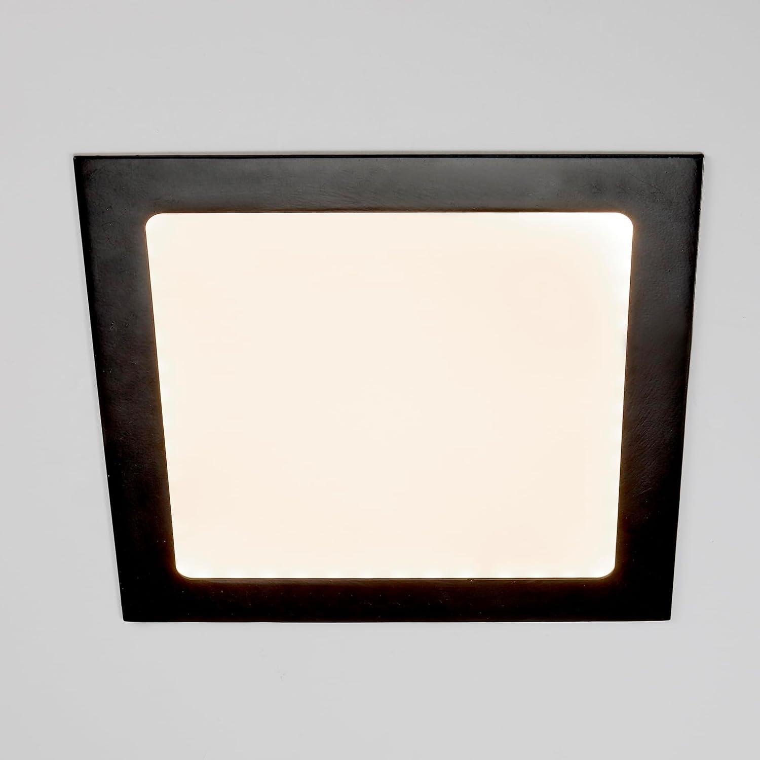 Maxxima 8 in. 5CCT Square Recessed LED Downlight, 1400 Lumens Slim Flat Panel Color Selectable 2700K/3000K/3500K/4000K/5000K, Dimmable, Canless IC Rated, Black Trim, J-Box Included