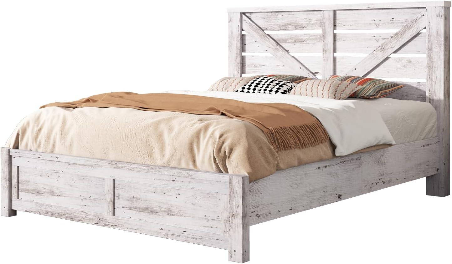 Farmhouse Bed Frame with 49.2" Barn Door Headboard