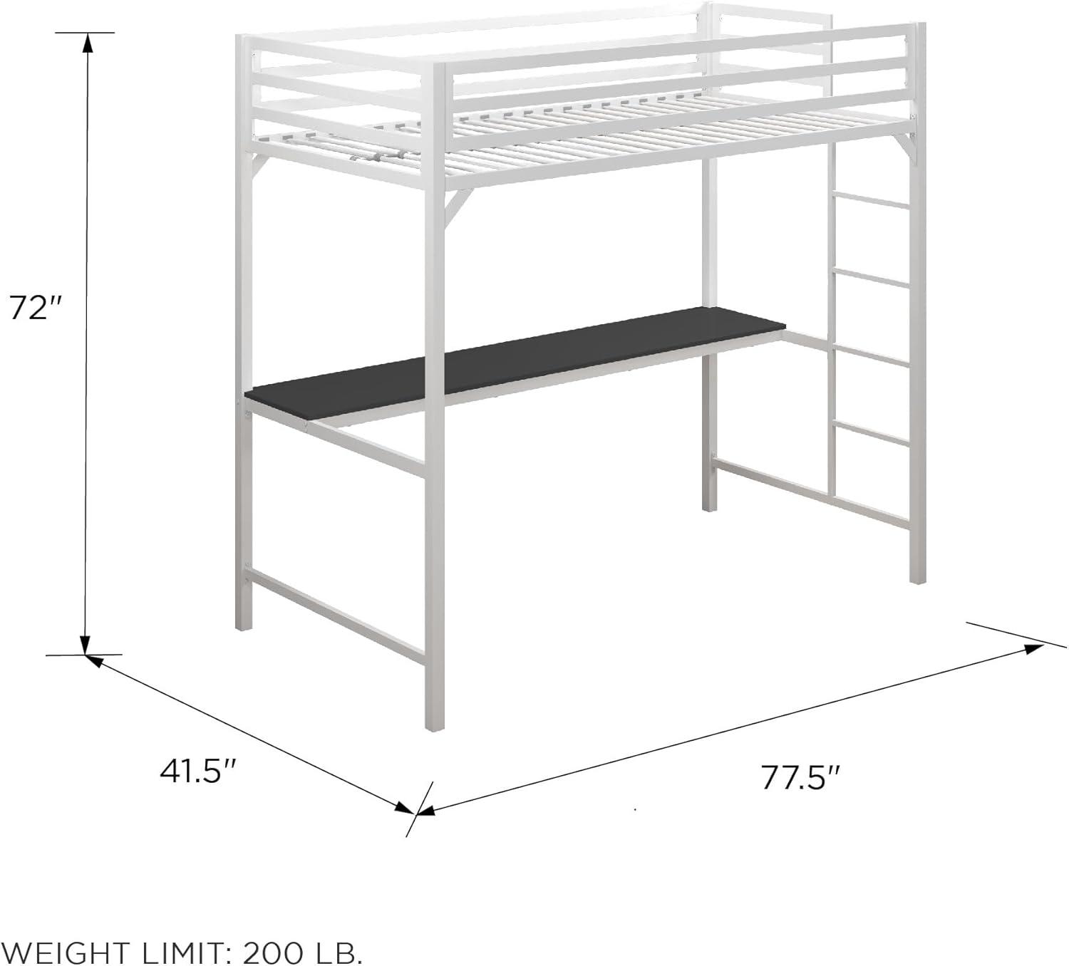 DHP Miles Metal Twin Loft Bed with Desk, White