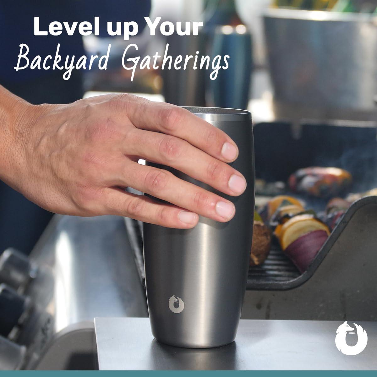 SNOWFOX Premium Vacuum Insulated Stainless Steel Beer Glass, Home Bar Accessories, Elegant Bartending, Lightweight Pint Glasses, Sleek Drinkware, Frosty Beverages Stay Cold, 18oz, Set of 2, Mermaid