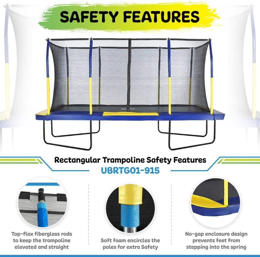 Rectangular Black Steel Trampoline with Enclosure Net