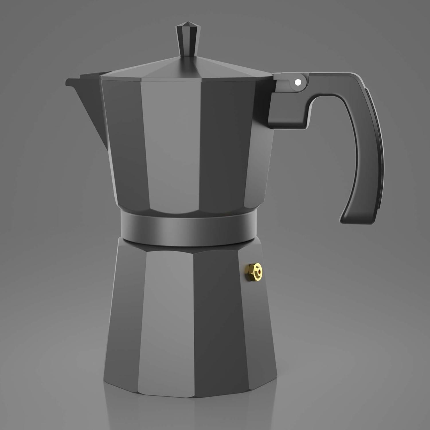 Coffee Gator Moka Pot - 6 Cup, 12oz Stovetop Espresso Maker - Classic Italian and Cuban Coffee Percolator w/ 2 Stainless-Steel Cups – Matte Grey Aluminum, 360ml