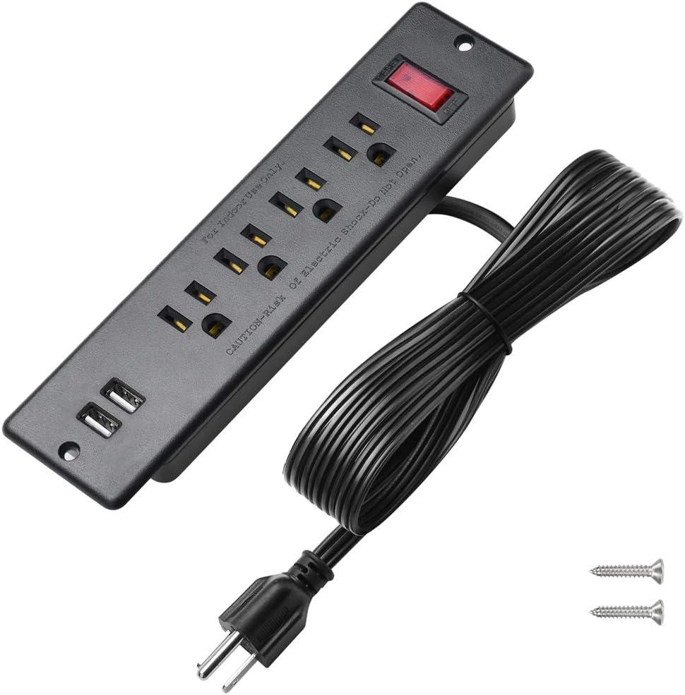 Black Recessed Power Strip with USB and 4 Outlets