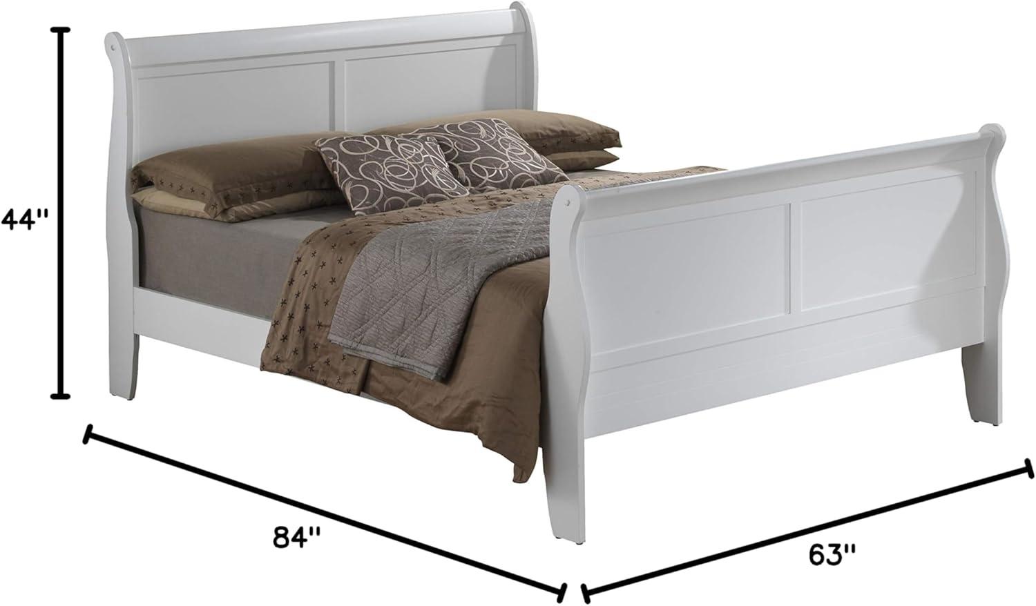 White Queen Wood Sleigh Bed with Headboard and Slats