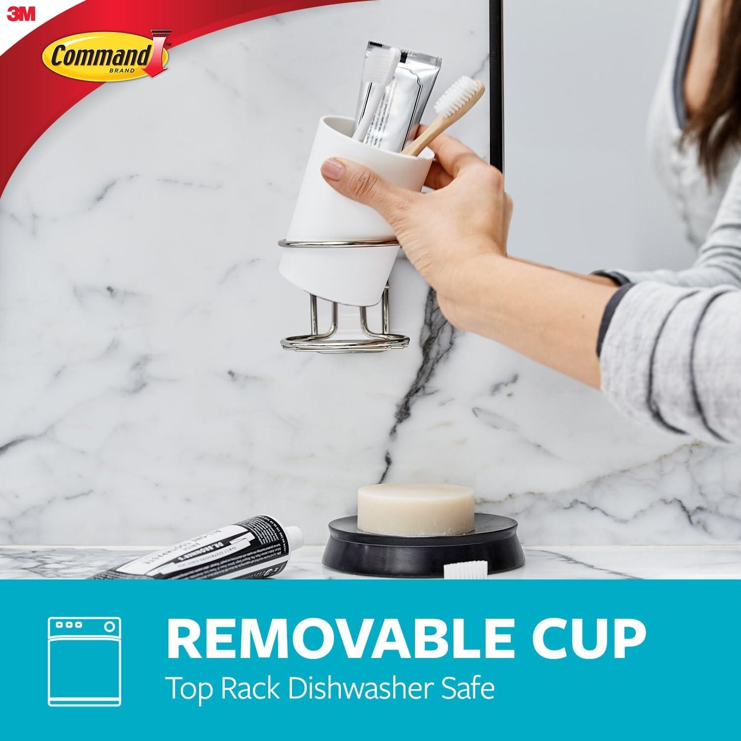 Command Bath White & Satin Nickel Accessory Toothbrush Organizer, 1 Organizer