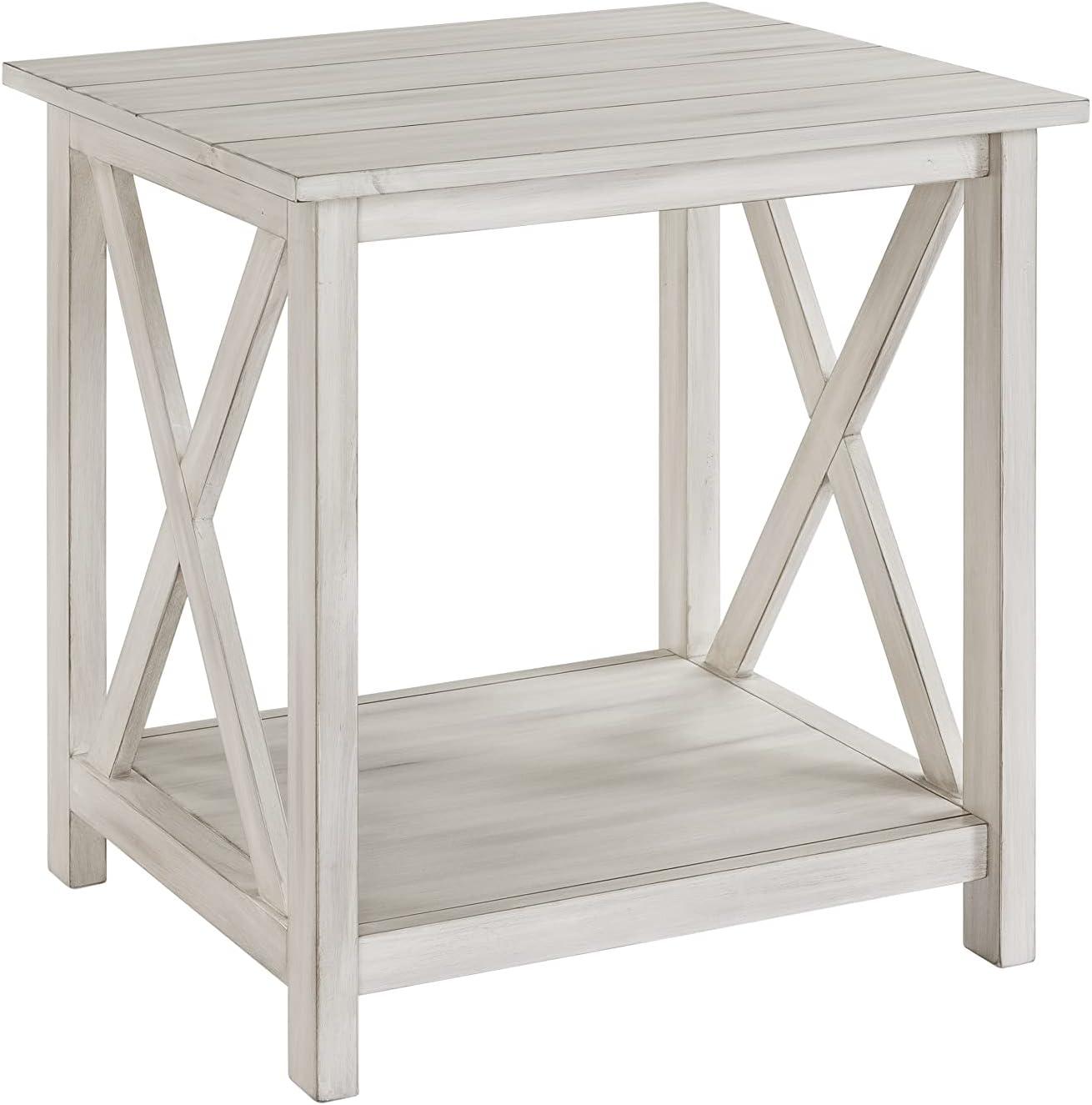 Jamestown End Table White - Boraam: Antique-Look Accent Table, Storage Shelf, Farmhouse Design