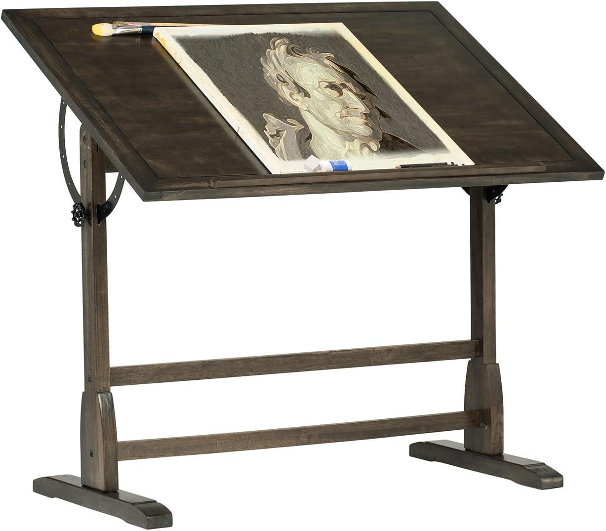 Distressed Black Vintage Solid Wood Drafting Table with Adjustable Top 42"x30"