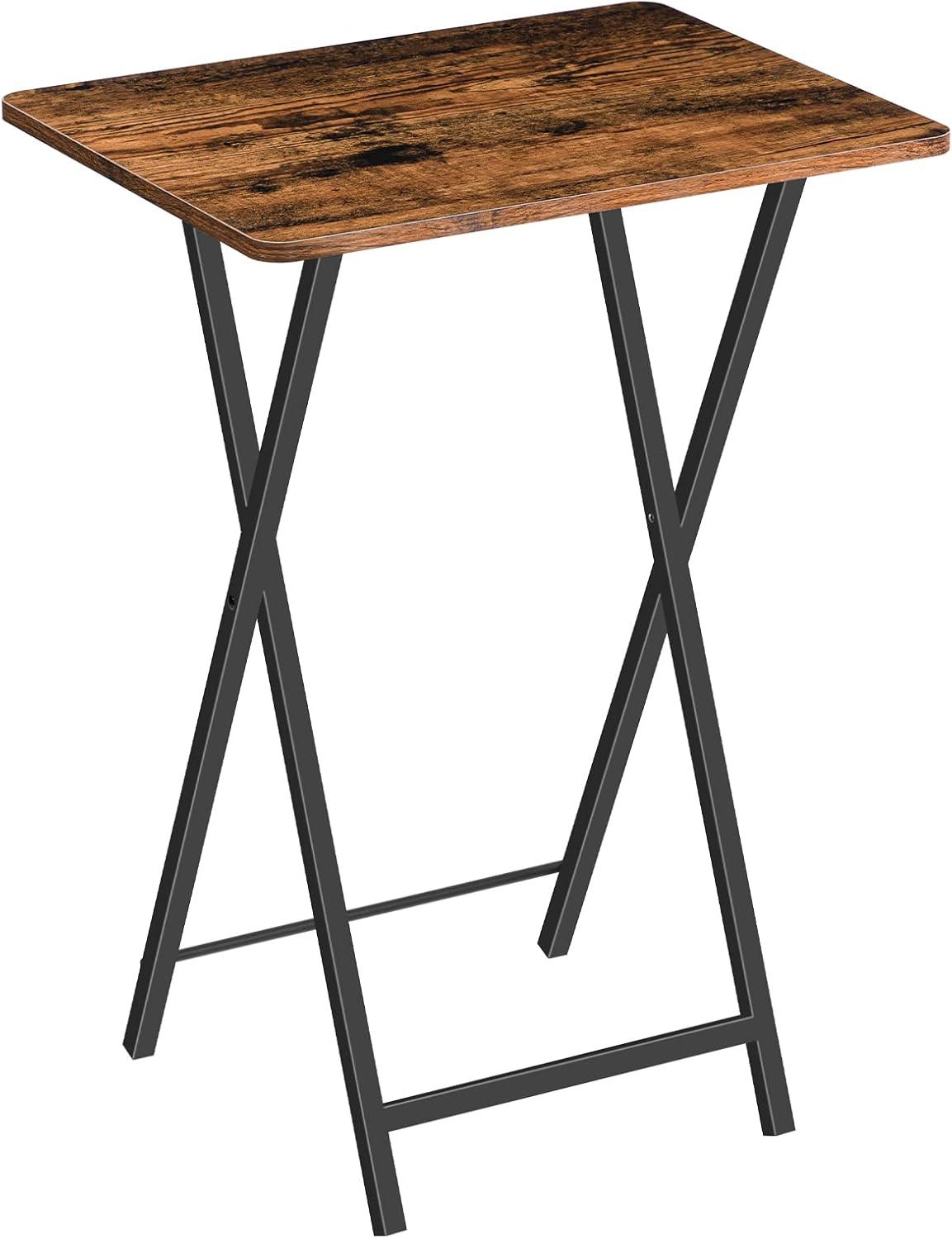 Rustic Brown and Black Folding TV Tray Table with Metal Frame