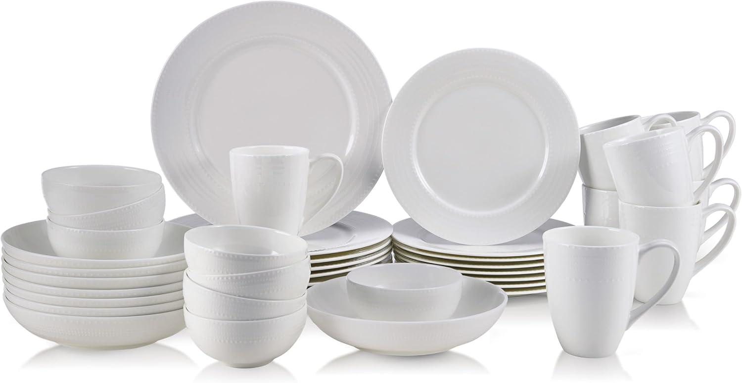 Annabel White Porcelain 40-Piece Dinnerware Set, Service for 8