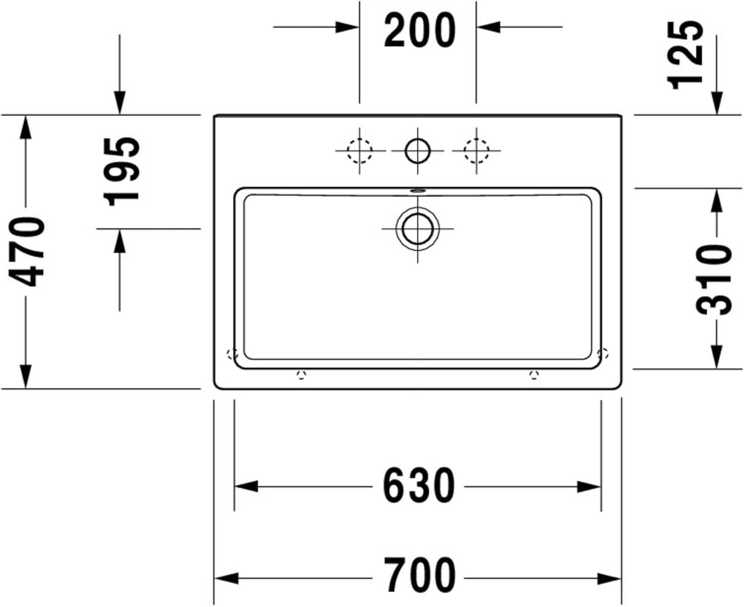 Duravit 045470-1HOLE White Ceramic 51.08 lb Rectangular Wall Mount Bathroom Sink