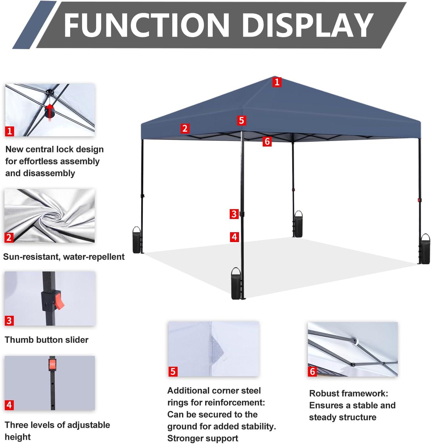 YRLLENSDAN Pop Up Canopy 10x10, Pop Up Tents for Parties 10x10 Outdoor Canopy Pop Up Tent Canopy Waterproof Canopy UV Protection Shade Tent for Backyard Popup Tent 10x10, Blue