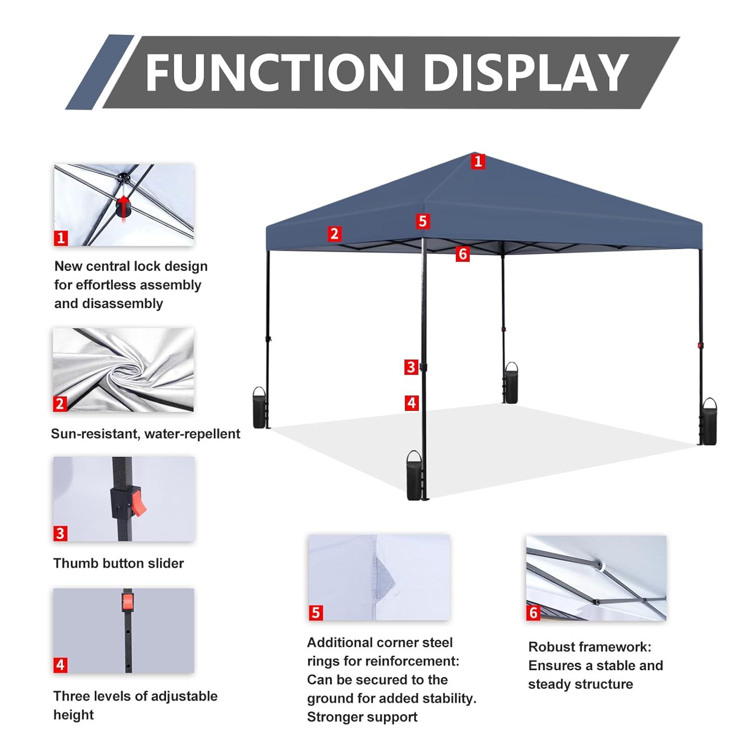 YRLLENSDAN Pop Up Canopy 10x10, Pop Up Tents for Parties 10x10 Outdoor Canopy Pop Up Tent Canopy Waterproof Canopy UV Protection Shade Tent for Backyard Popup Tent 10x10, Blue