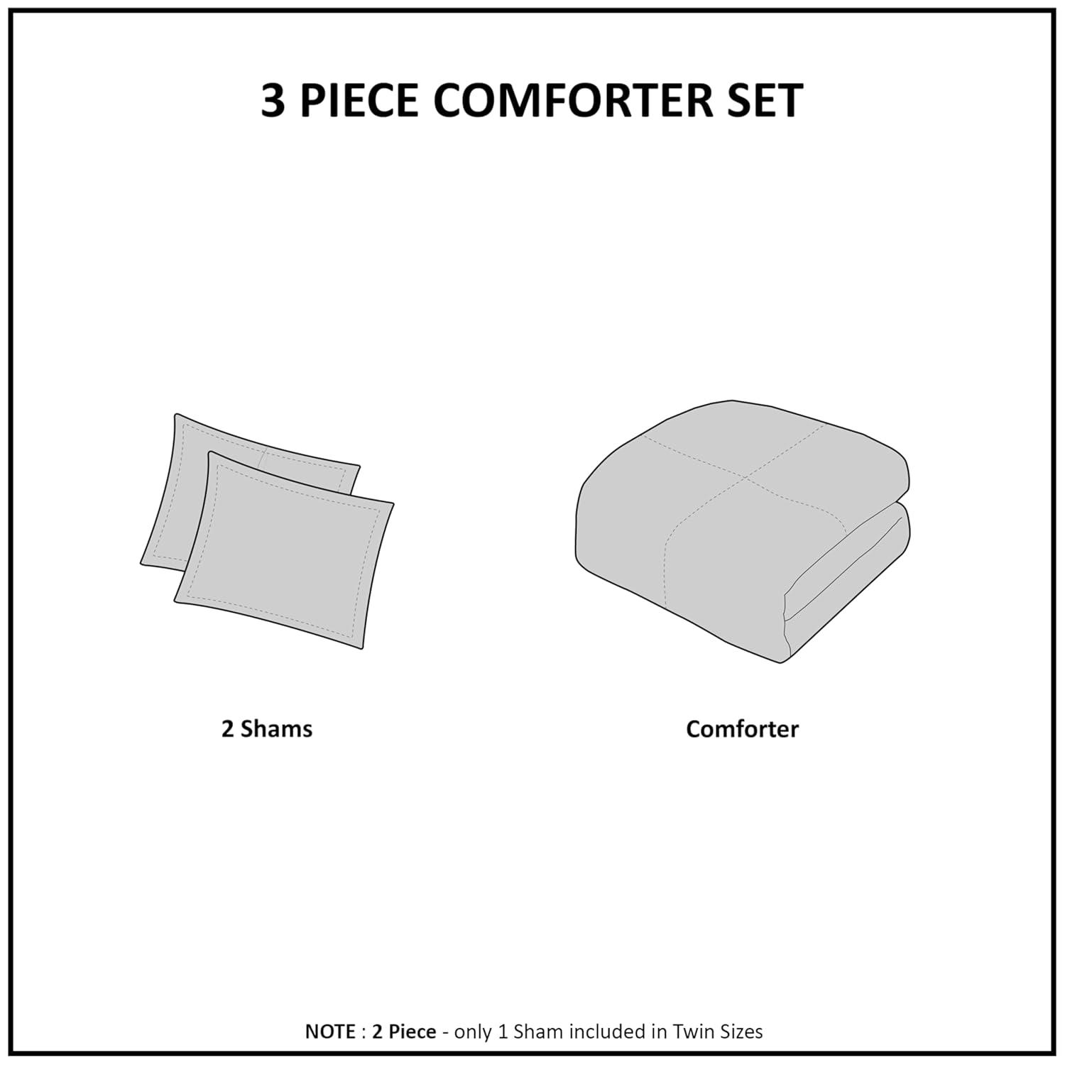 Viola Tufted Cotton Chenille Damask 3 Piece Comforter Set