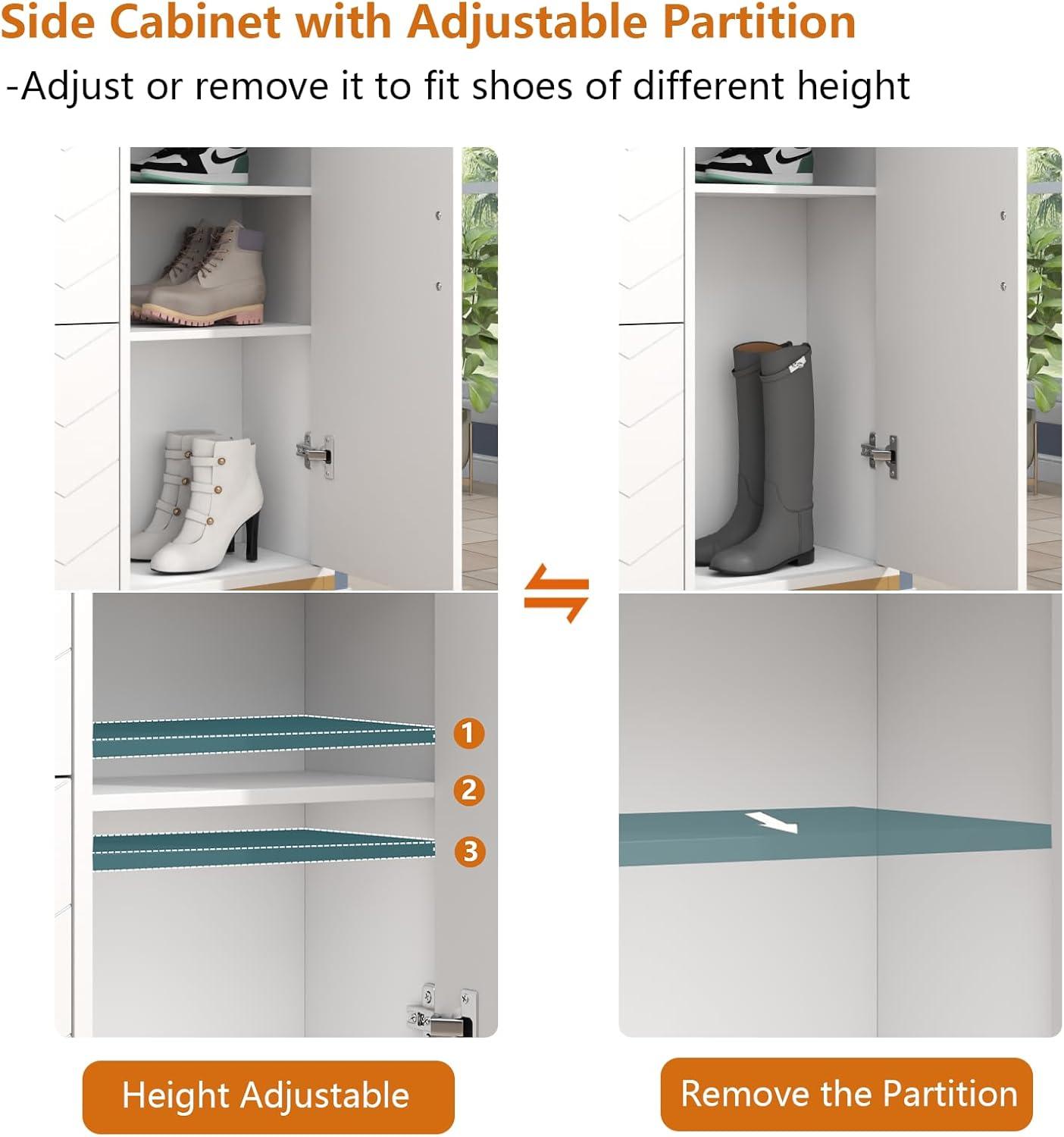 Everly Quinn Shoe Storage Cabinet, Free Standing Shoe Organizer with 3 Flip Drawers and Side Cabinet