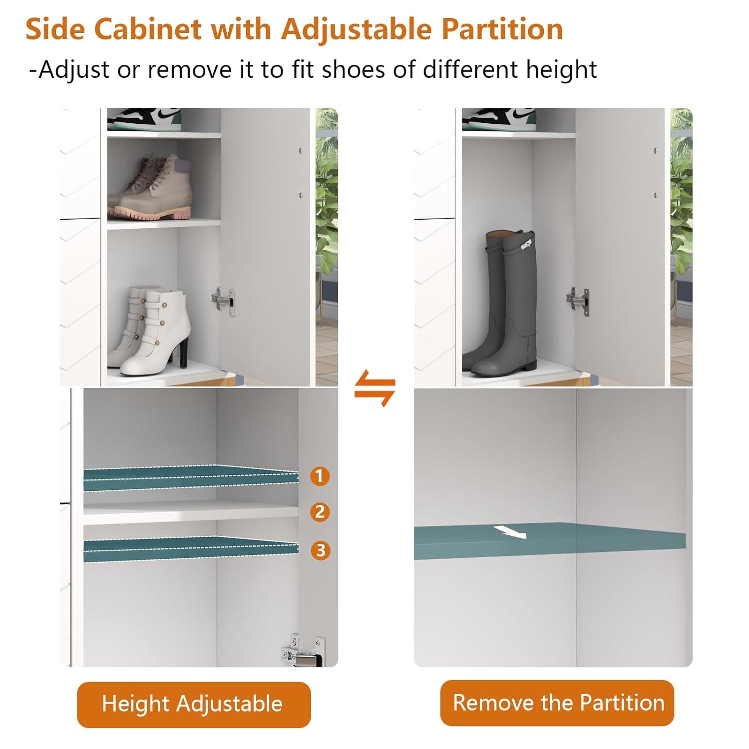 Everly Quinn Shoe Storage Cabinet, Free Standing Shoe Organizer with 3 Flip Drawers and Side Cabinet