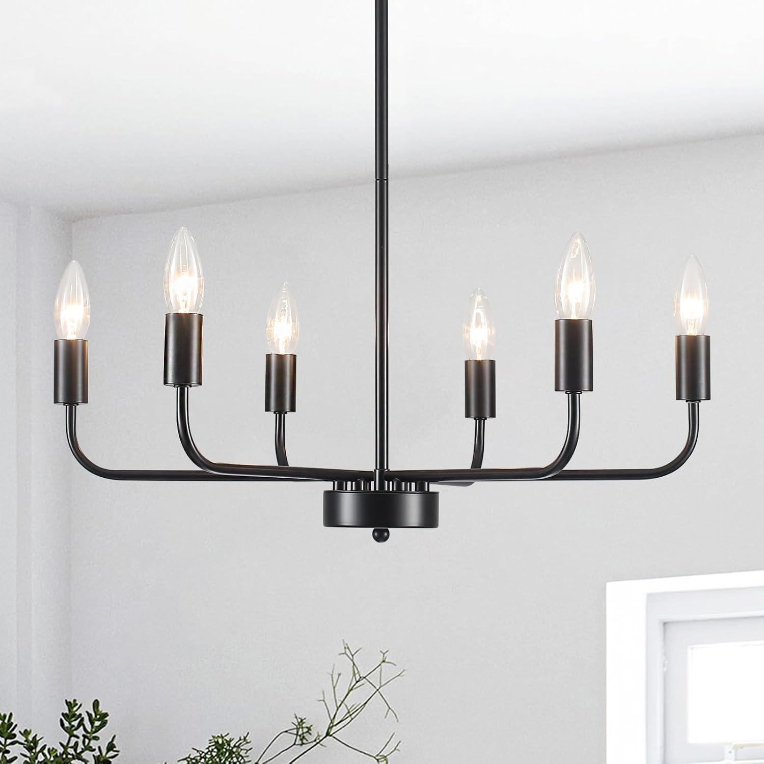 Askrlessi Matte Black 6-Light Adjustable Iron Candle Chandelier