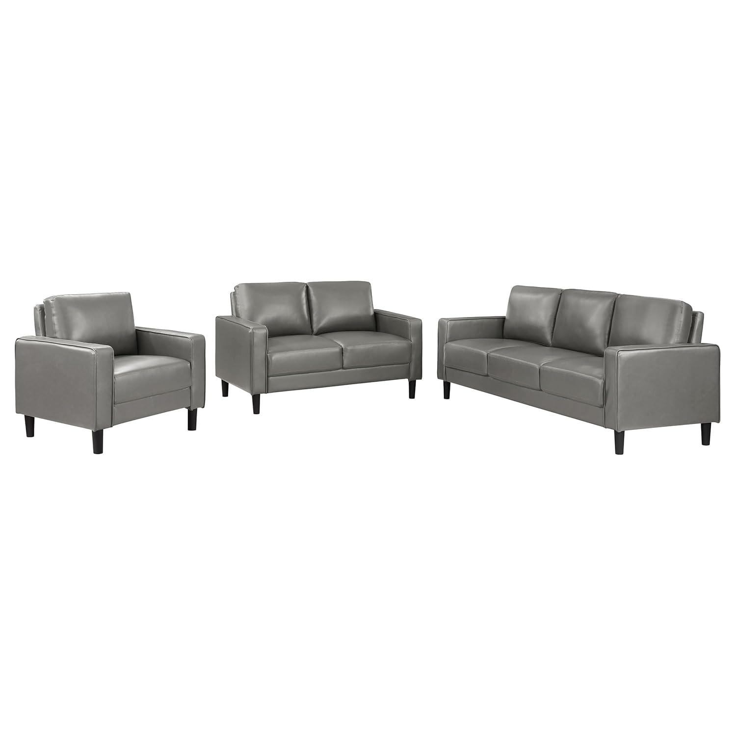 Alma Ruth 3-Piece Upholstered Track Arm Sofa Set Grey