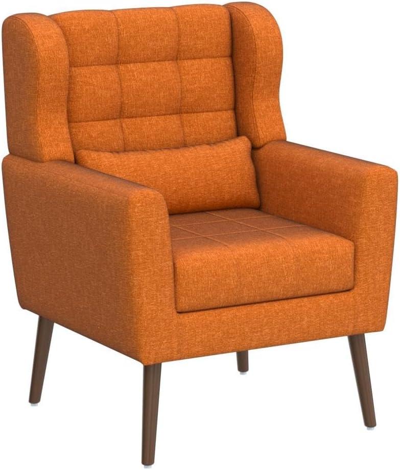 HSUNNS Accent Chair, Chenille Armchair with Pillow and Solid Wood Legs, Ergonomic Design Upholstered Reading Armchair for Bedroom and Reception Room, Comfy Soft Padded Lounge Chair, Orange