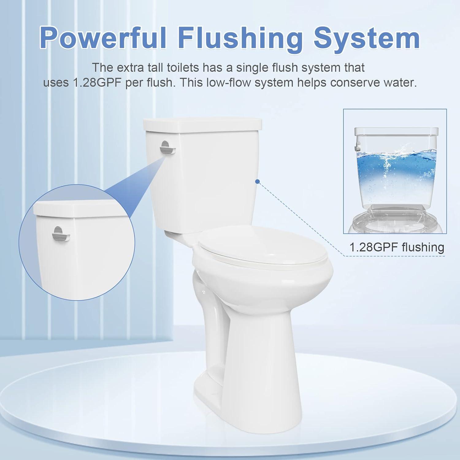 High Toilets For Seniors 21 Inch | 1.28gpf Single Flush Two-piece Extra Tall Toilets | Tall Toilet For Bathrooms Comfort Height Elongated, 12inch Rough-in Extra High Toilet For Tall People, Disabled