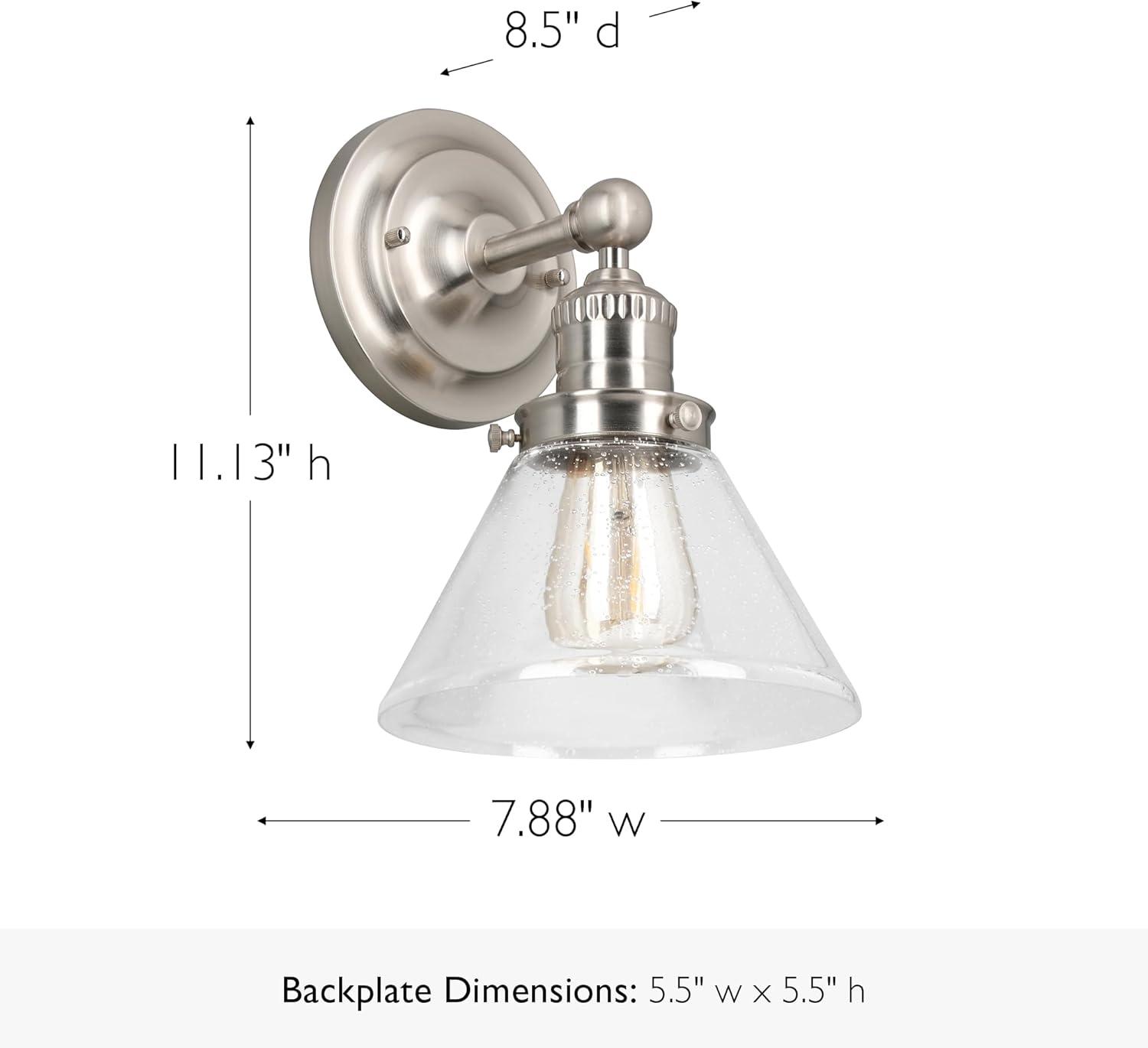 Design House 589028-SN Augustin Transitional 1-Light Indoor Dimmable Wall Light Fixture with Clear Seedy Glass Shade for Kitchen Hallway Bedroom Bathroom, Satin Nickel