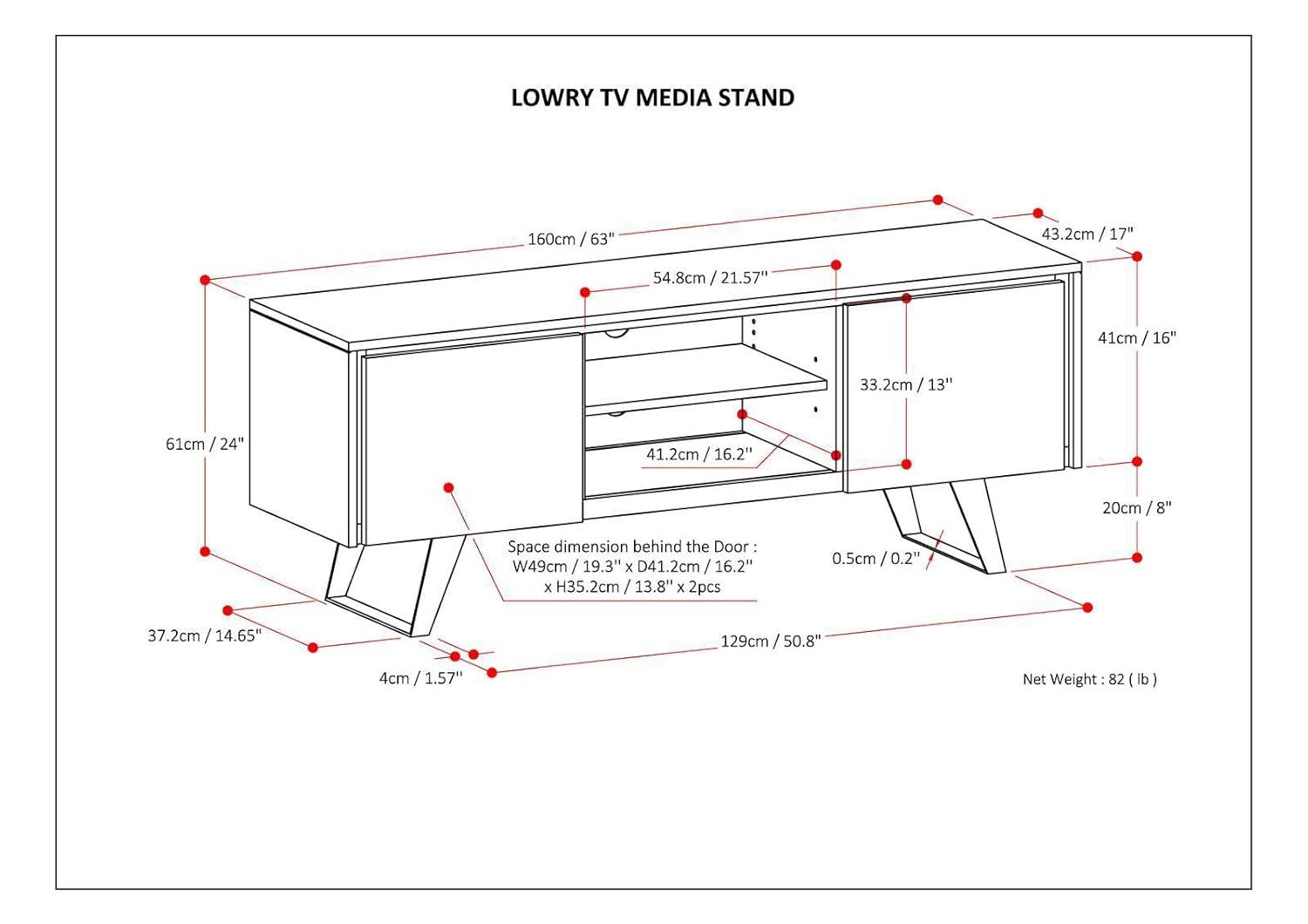 Simpli Home Lowry 63"W Solid Wood Modern Industrial TV Stand for TVs up to 70" with Storage