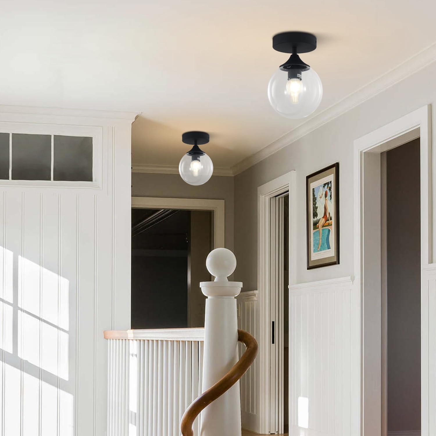 Henn&Hart 9" Matte Black Metal/Glass Semi Flush Mount