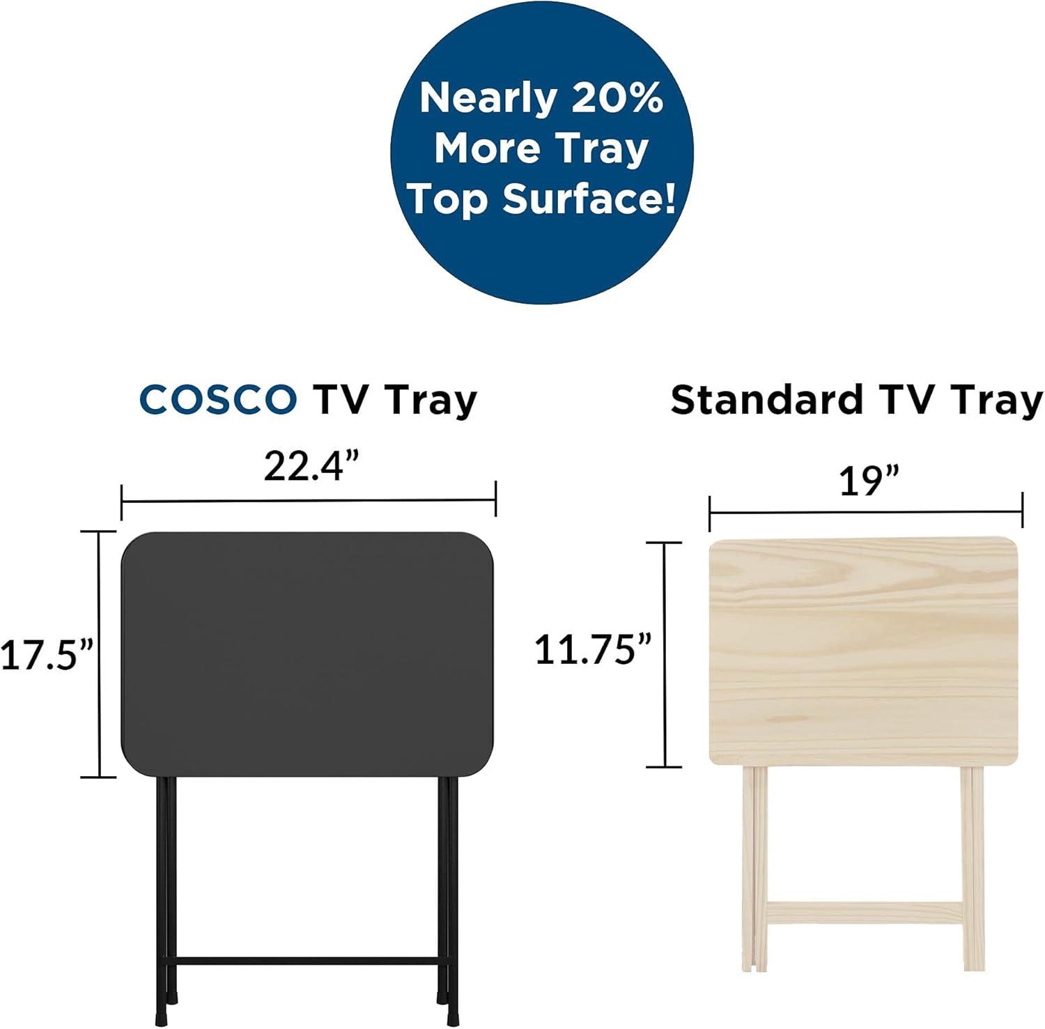 COSCO 5-Piece Folding Vinyl Top TV Tray Set with Storage Rack, Black