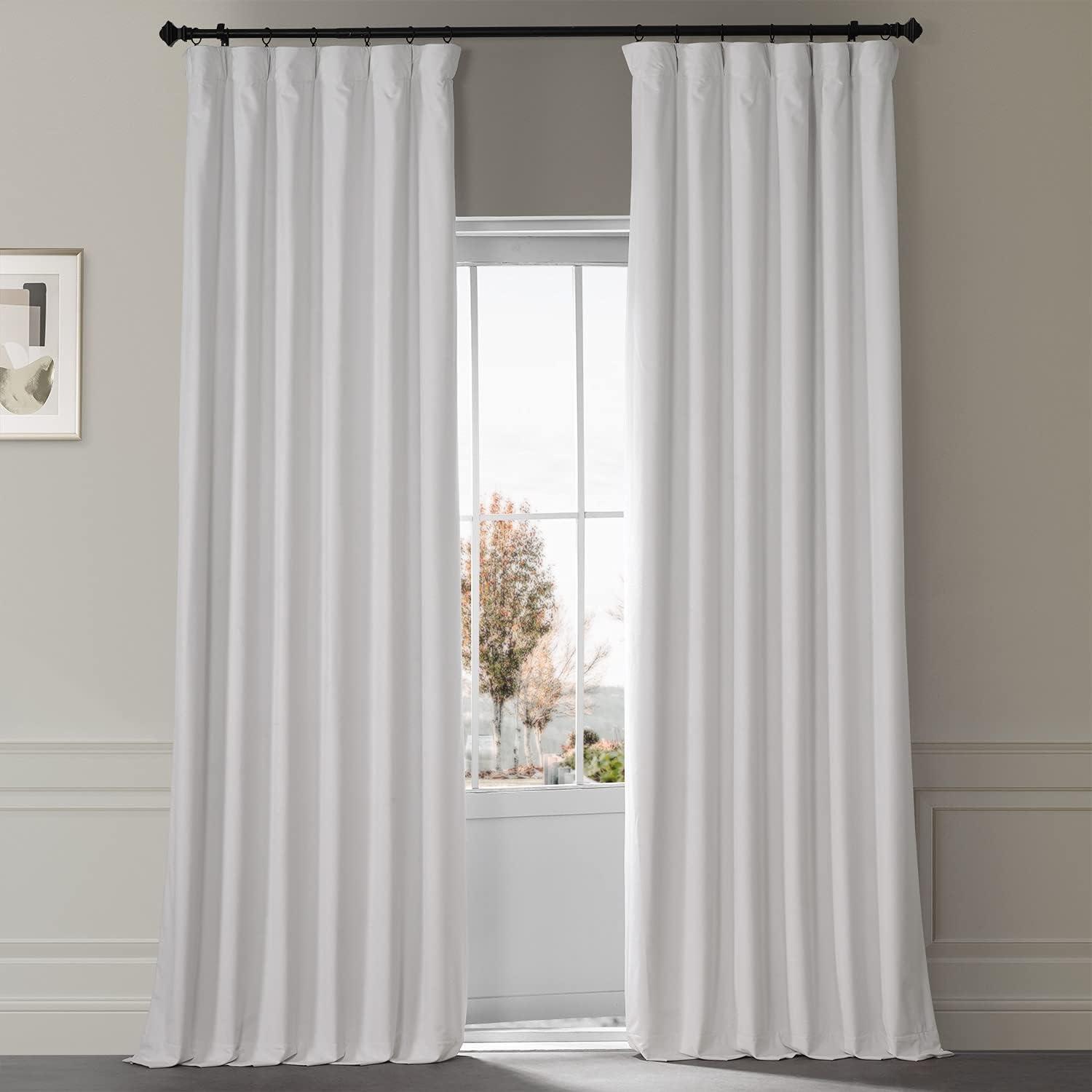 Half Price Drapes Signature Misty White Plush Velvet Hotel Blackout Curtains (1 Panel), 50W X 108L